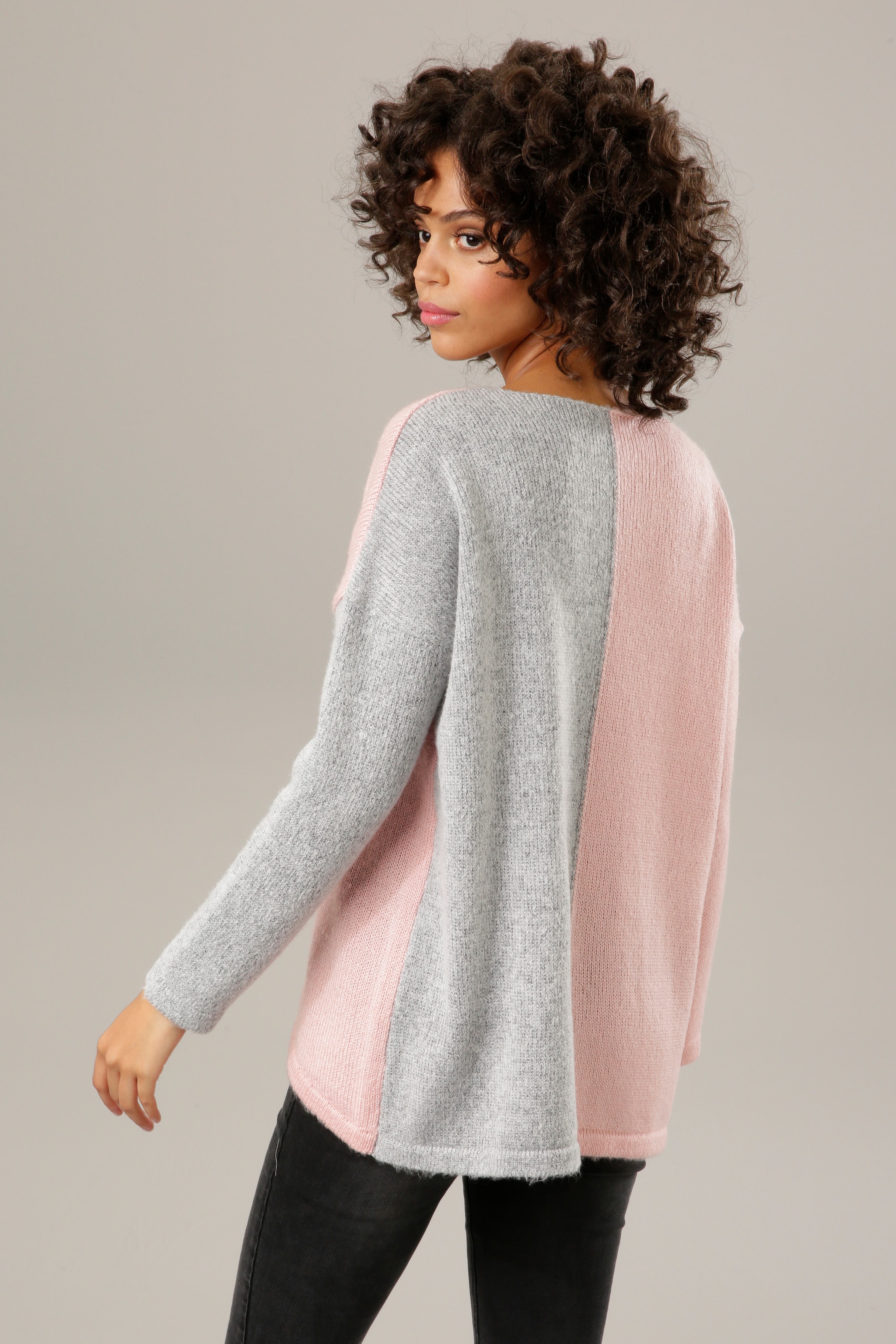 Aniston CASUAL Strickpullover, mit pastellfarbenem Farbteiler