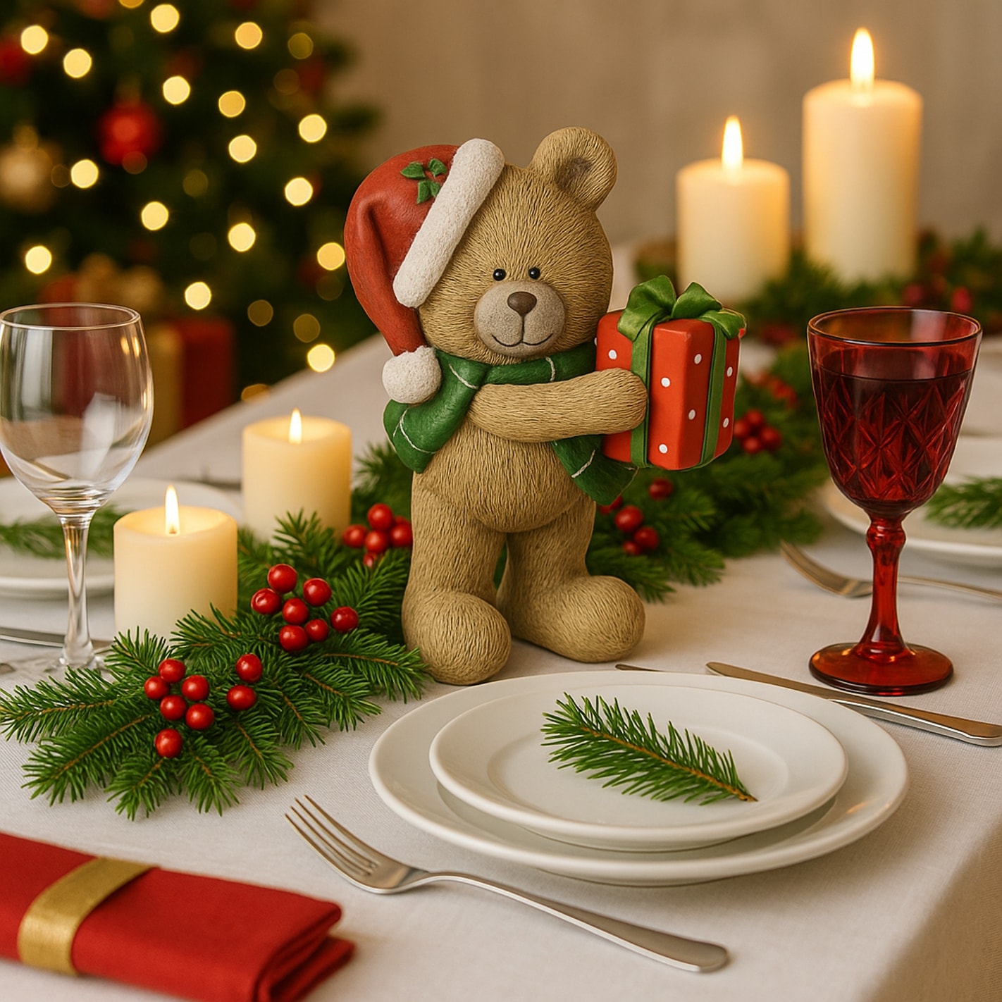 I.GE.A. Dekofigur »Bär mit Geschenk« Figur Statue Weihnachtsfigur Ornament Weihnachtsdeko Adventskränze