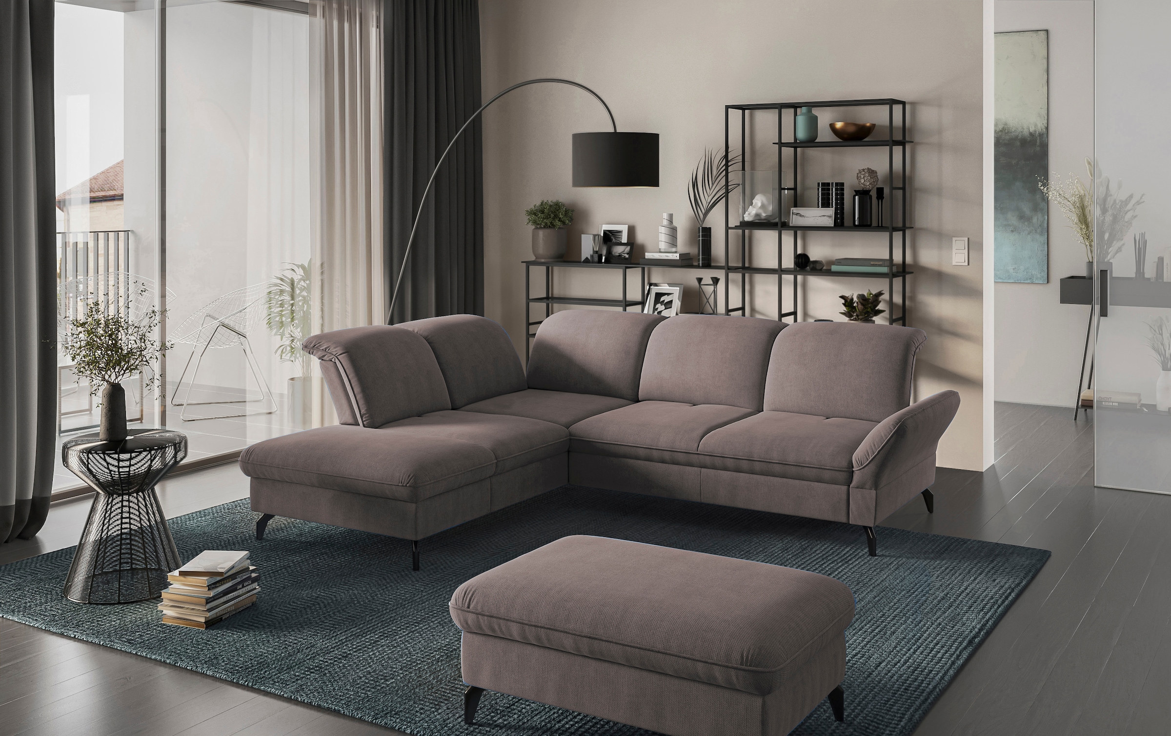 sit&more Ecksofa »Leandro L-Form«, Wahlweise mit Bett-, Kopfteil - und Armlehnfunktion, sowie Stauraum