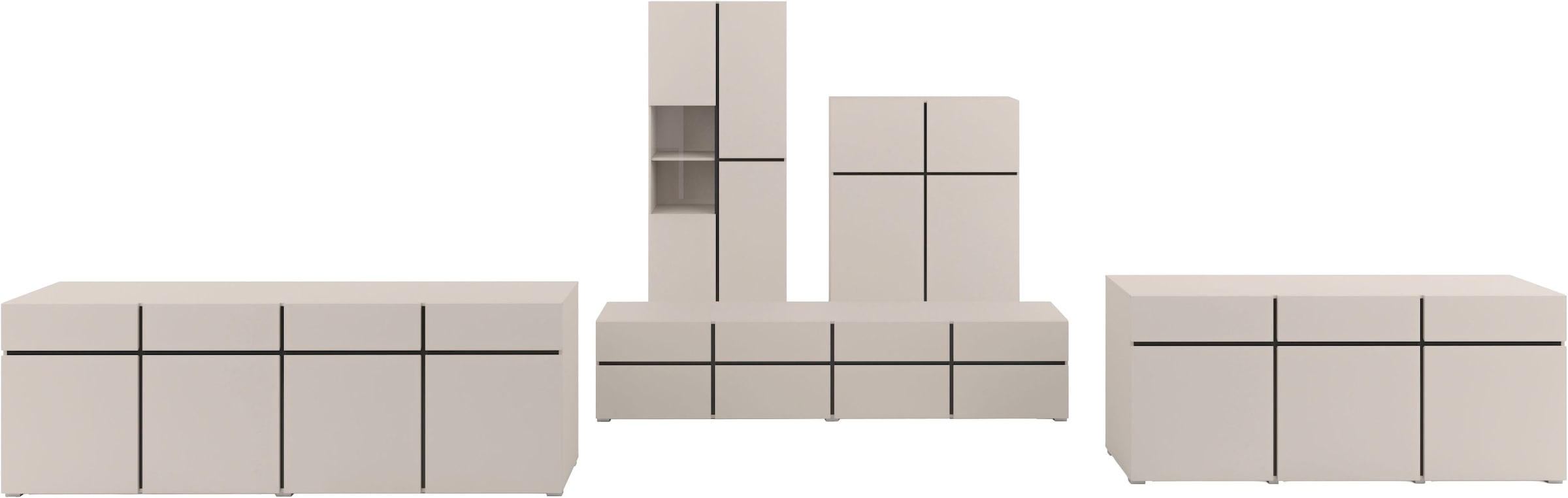 OTTO home Hochkommode »Cross,Breite 119,5 cm, moderne grifflose Hochkommode mit 4 Türen« Hochschrank mit viel Stauraum, Einlegeböden verstellbar