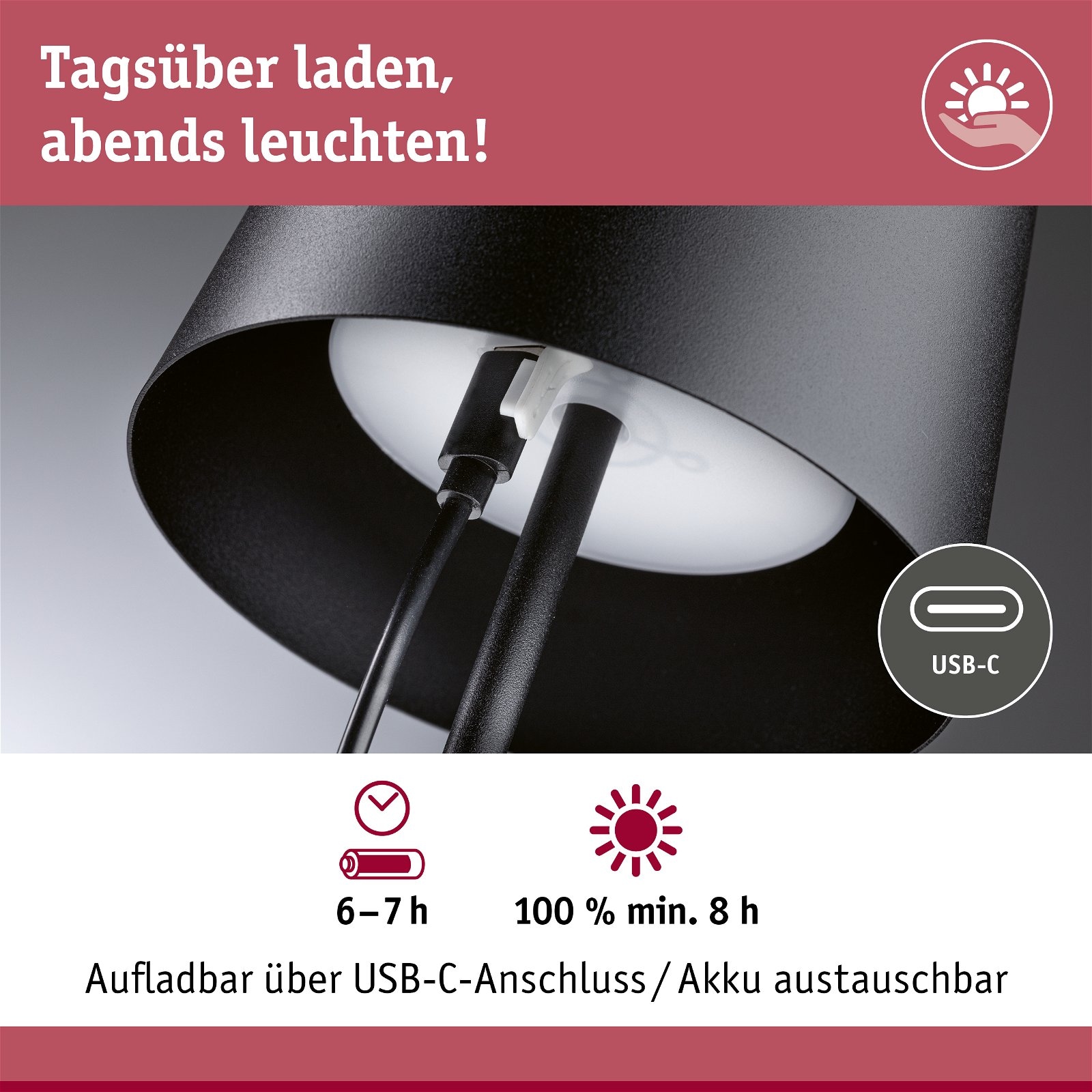 Paulmann LED Außen-Tischleuchte »Akkuleuchte Gilo IP44 dimmbar«, 1 flammig