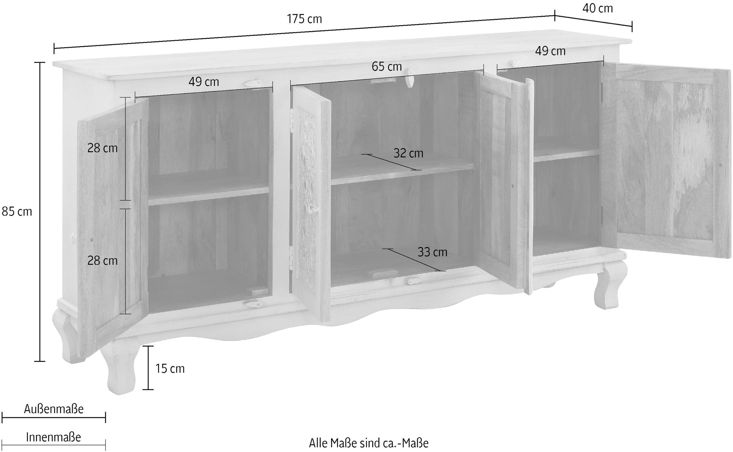 Home affaire Sideboard »Rajat«, Kommode aus Mangoholz mit Frontenfräsungen, Breite 175 cm