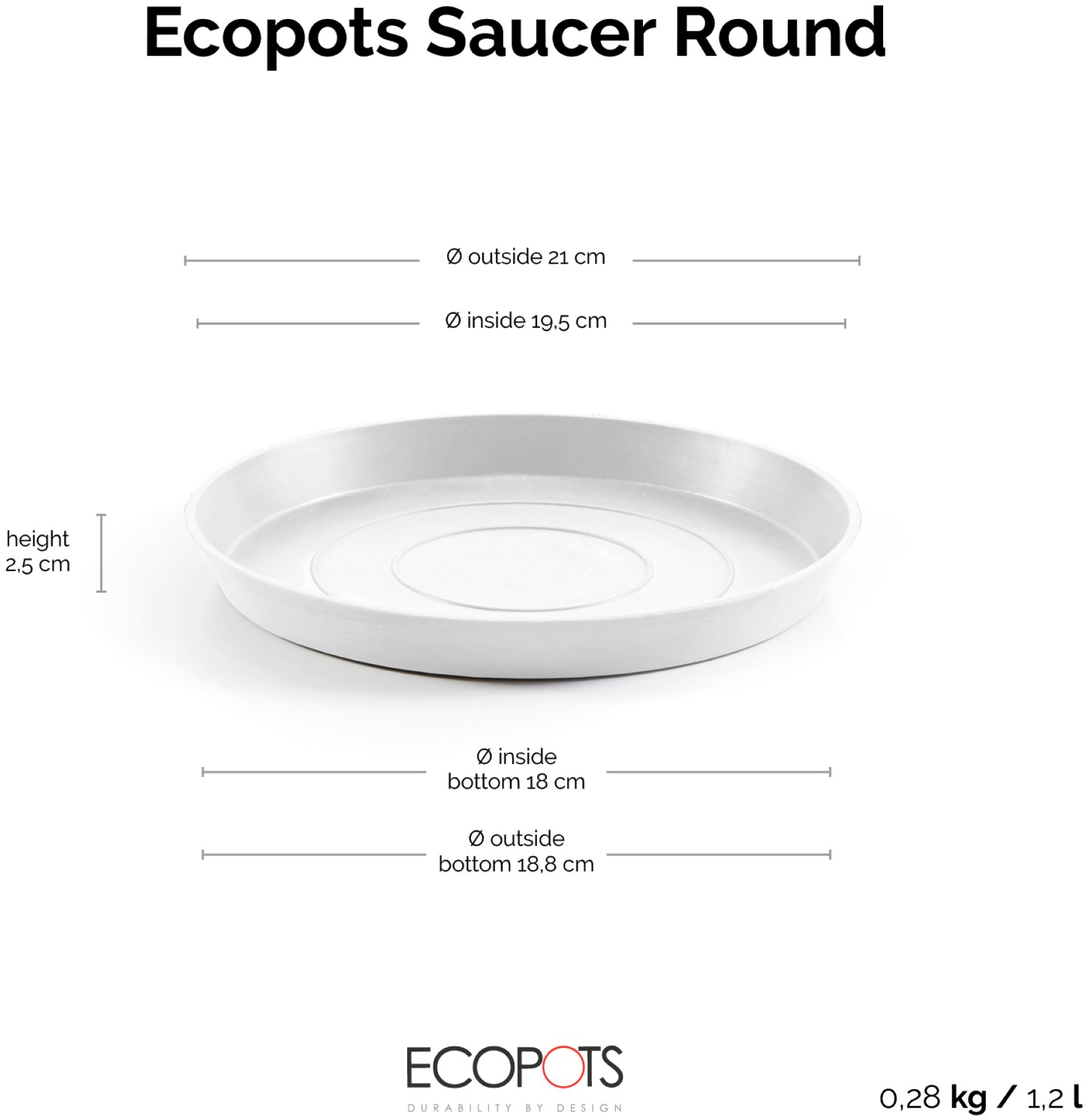 ECOPOTS Topfuntersetzer »Rund 25 Weiß«, für innen und außen: frostsicher, bruchsicher und lichtbeständig