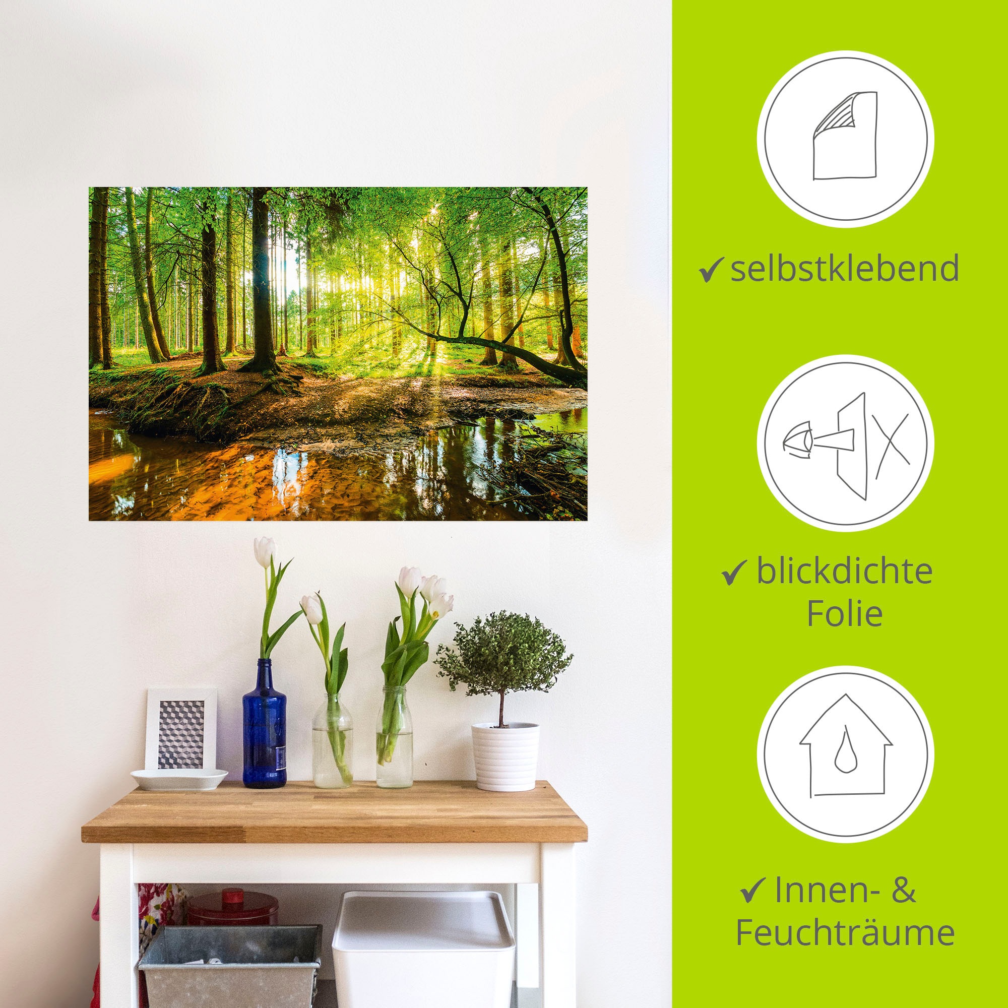 Artland Wandbild »Wald mit Bach«, Wald, (1 St.), als Alubild, Outdoorbild, Leinwandbild, Poster, Wandaufkleber
