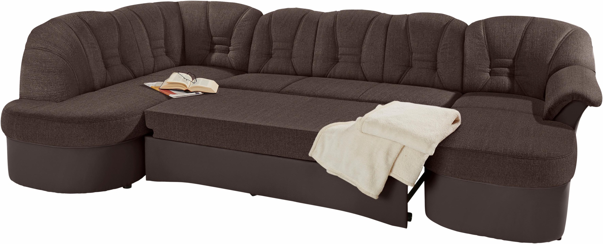 DOMO collection Wohnlandschaft »Elva, zeitlose Formensprache, elegante Rückensteppung, U-Form«, wahlweise mit Bettfunktion und Federkern
