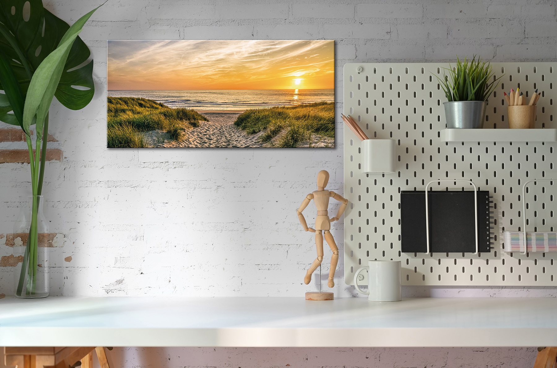 Bönninghoff Leinwandbild »Wandbild WEG ZUM STRAND 33x70 cm – Leinwandbild Keilrahmen Deko modern« Sonnenuntergang | Strand 1 Stk. tlg. auf Keilrahmen gespannt