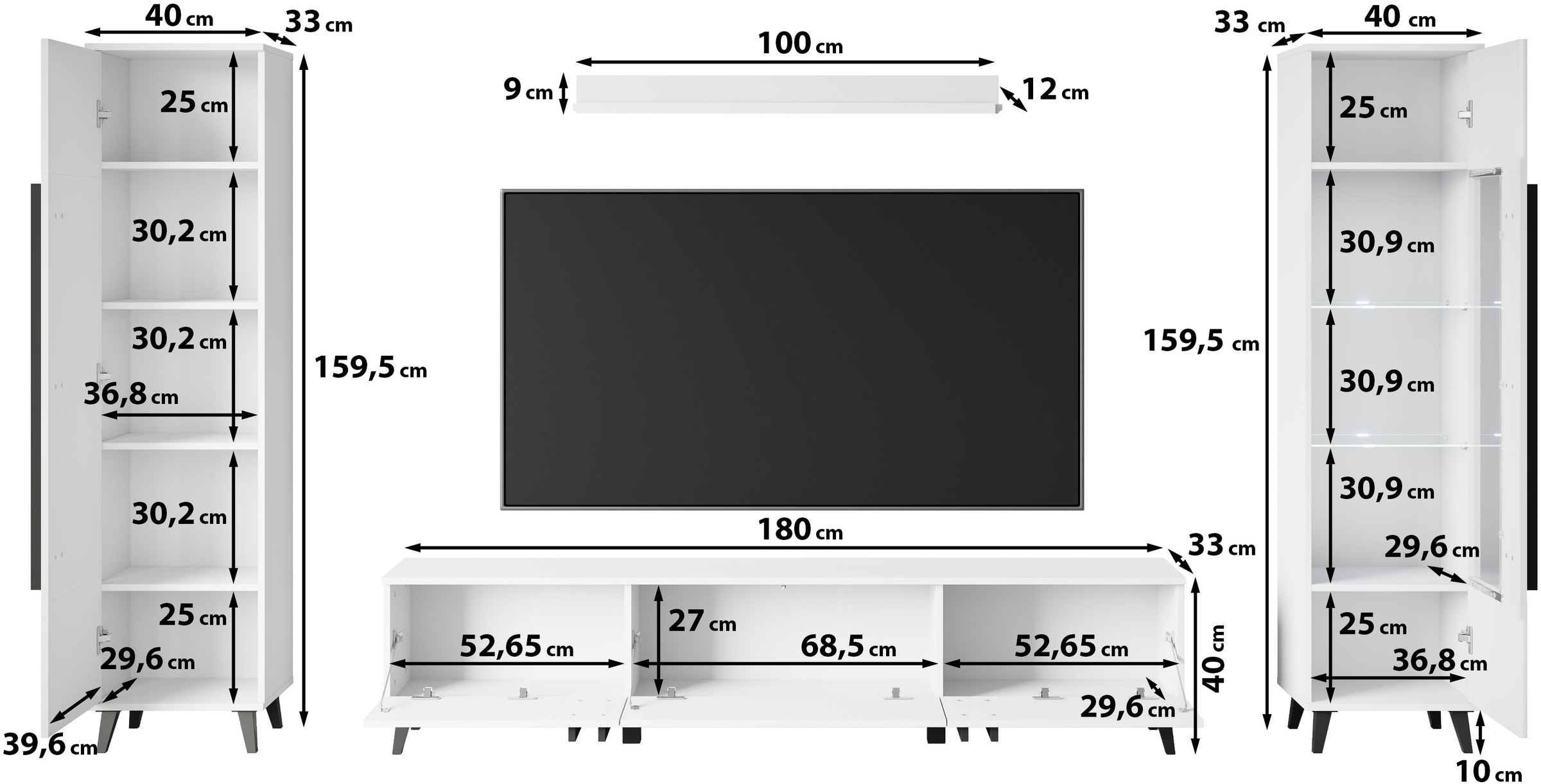 INOSIGN Wohnwand »Helsinki, Modernes Set mit verglaster Vitrine«, (Komplett-Set, 4 St.), mit lamellengriffen, verstellbaren Einlegeböden und Kunststofffüßen