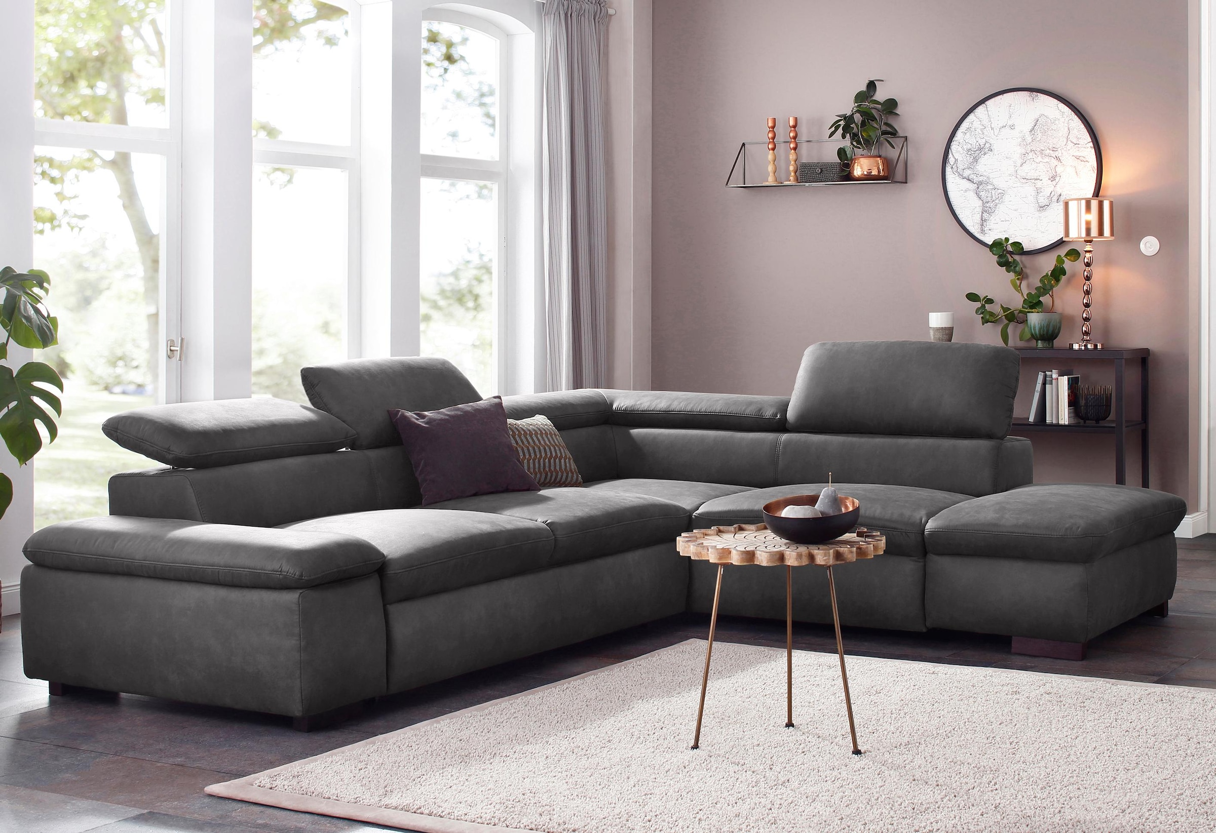 Home affaire Ecksofa »Alberto L-Form«, mit Kopfteilverstellung, wahlweise mit Bettfunktion
