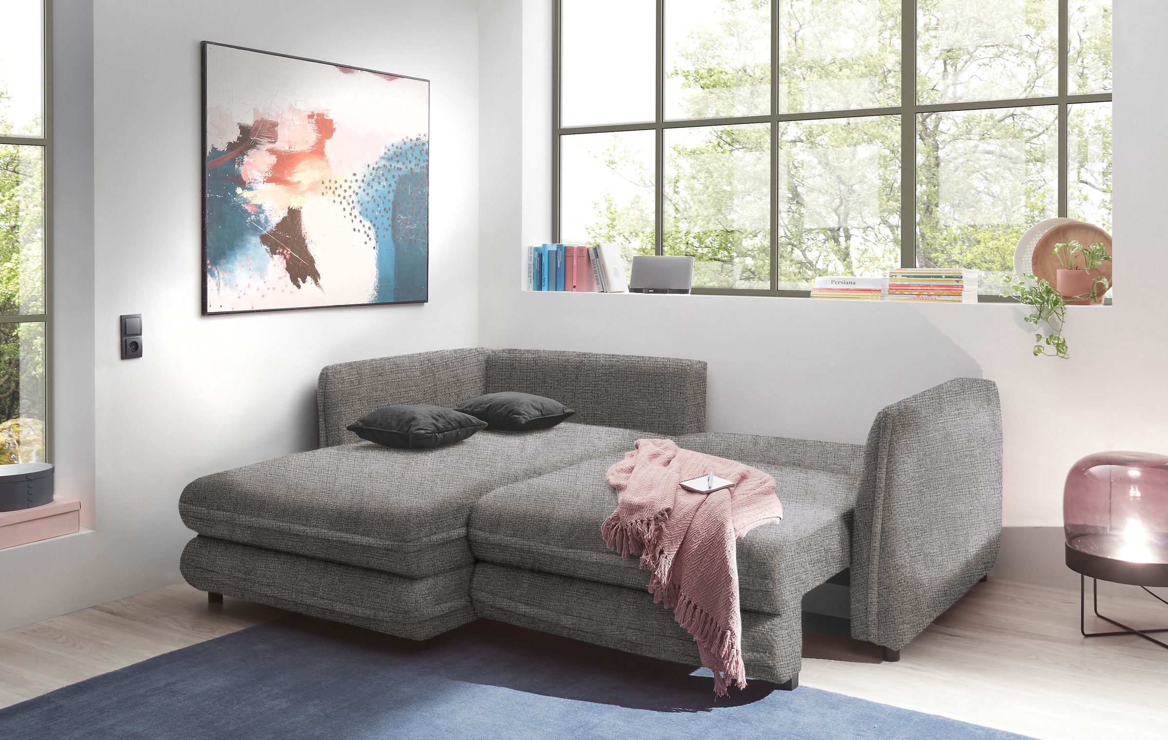 ED EXCITING DESIGN Ecksofa »Stanley L-Form«, mit Bettfunktion, Bettkasten & 2 Zierkissen