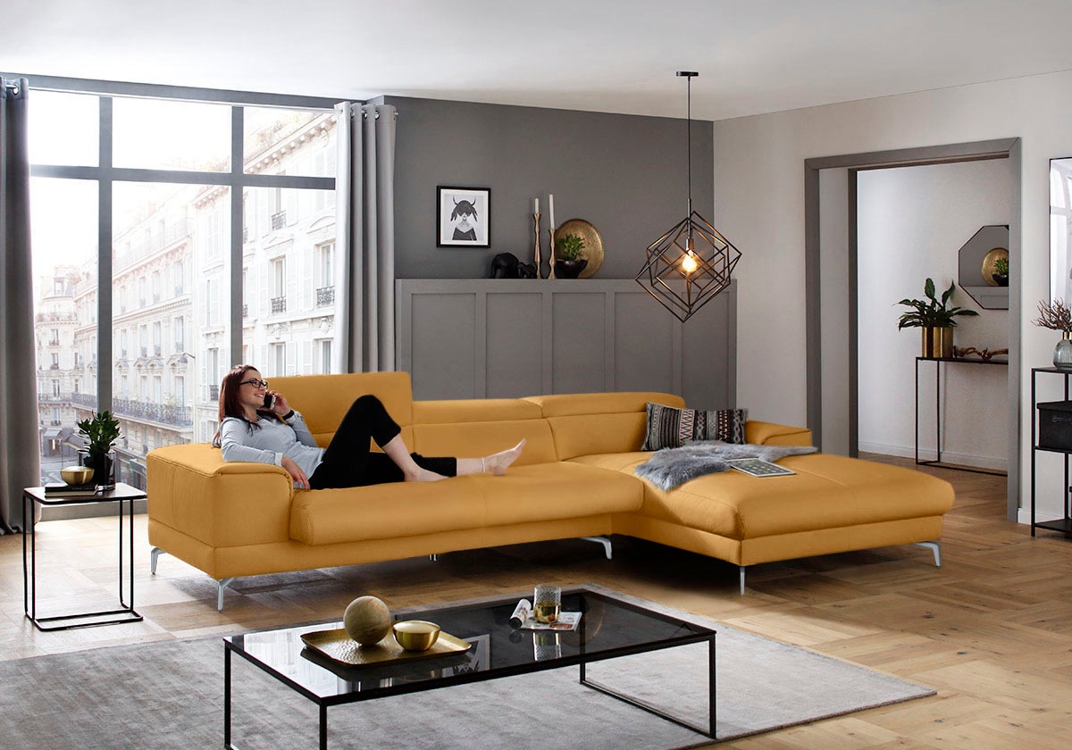 W.SCHILLIG Ecksofa »piedroo, Designsofa mit tollem Sitzkomfort, bequem und elegant, L-Form«, Kopfteilverstellung, wahlweise mit Sitztiefenverstellung, Breite 343cm