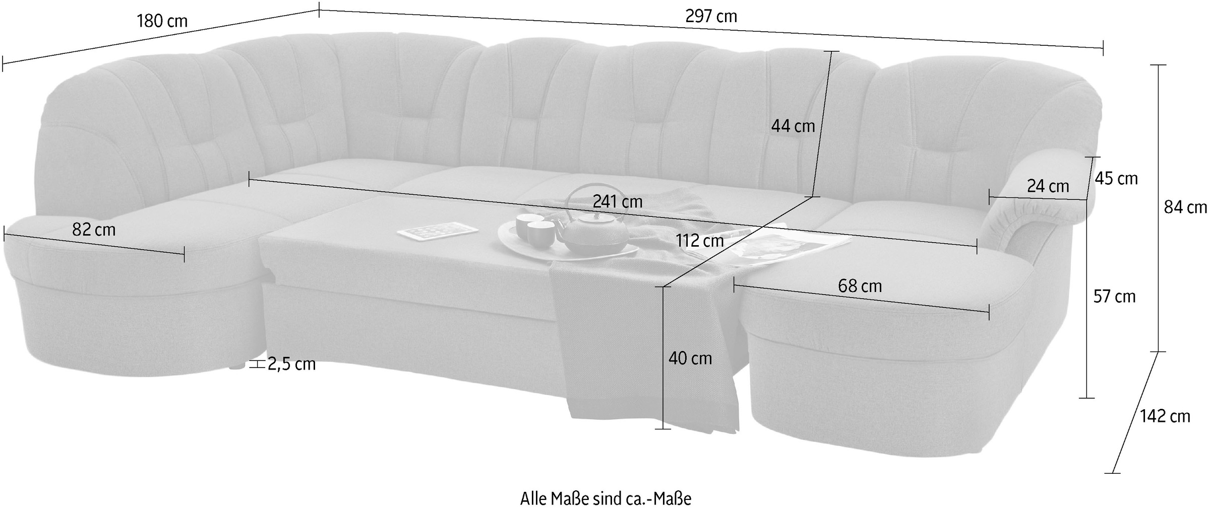 DOMO collection Wohnlandschaft »Papenburg, zeitlose Rückensteppung, elegante Formensprache, U-Form«, in großer Farbvielfalt, wahlweise mit Bettfunktion
