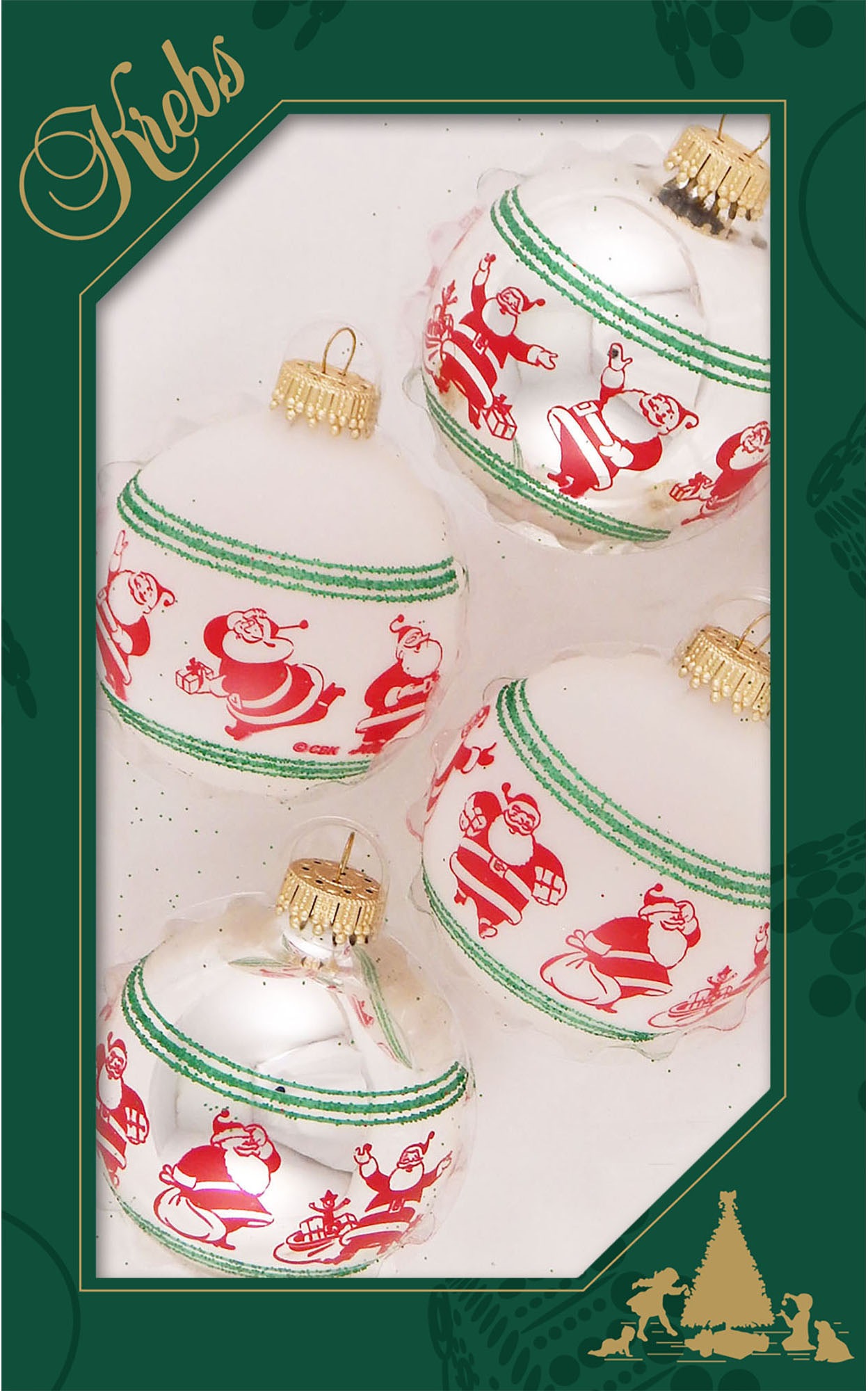 Krebs Glas Lauscha Weihnachtsbaumkugel »CBK74334, Weihnachtsdeko, Christbaumschmuck, Christbaumkugeln Glas«, (Set, 4 St.), mit fröhlichen Weihnachtsmännern