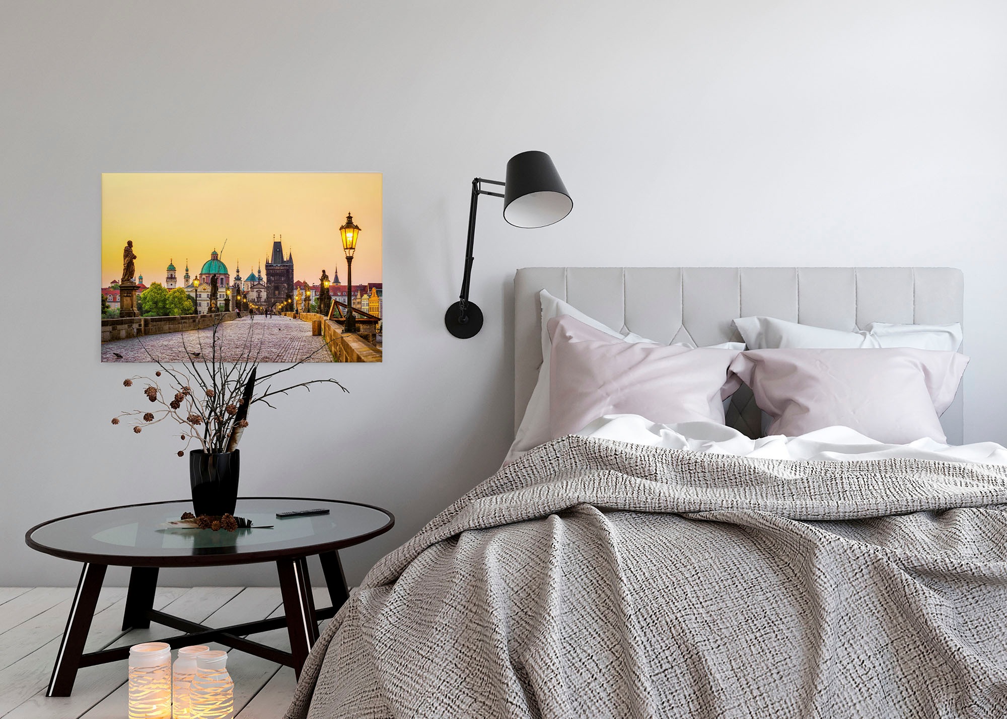 A.S. Création Leinwandbild »Charles Bridge«, Kunst-Gemälde-Kinder, (1 St.), Brücke Großstadt Keilrahmen Bild Prag Leinwand-Bild Wohnzimmer modern