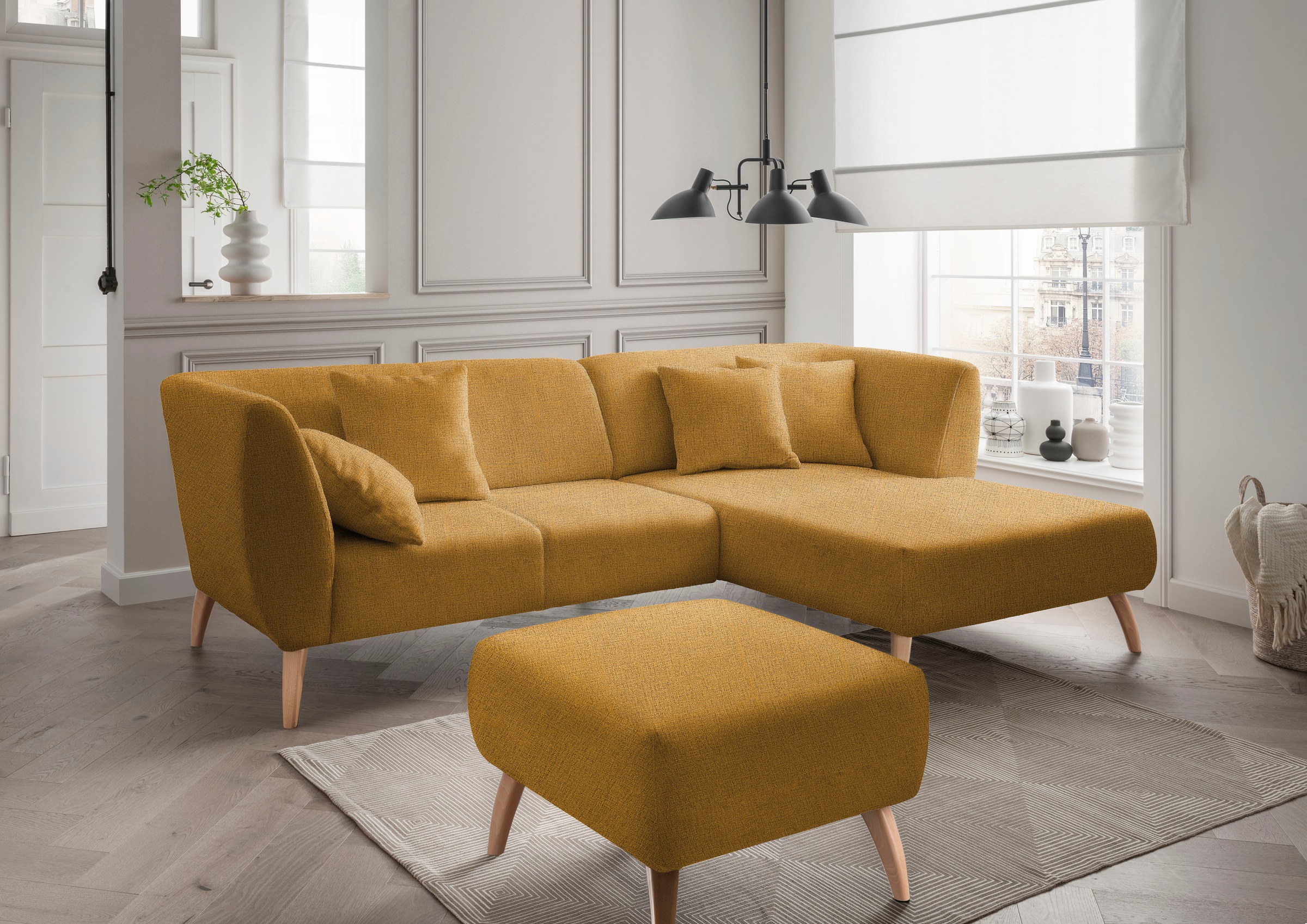 INOSIGN Ecksofa »Colori L-Form«, Holzfußfarbe wählbar, inkl. 4x Zierkissen günstig online kaufen