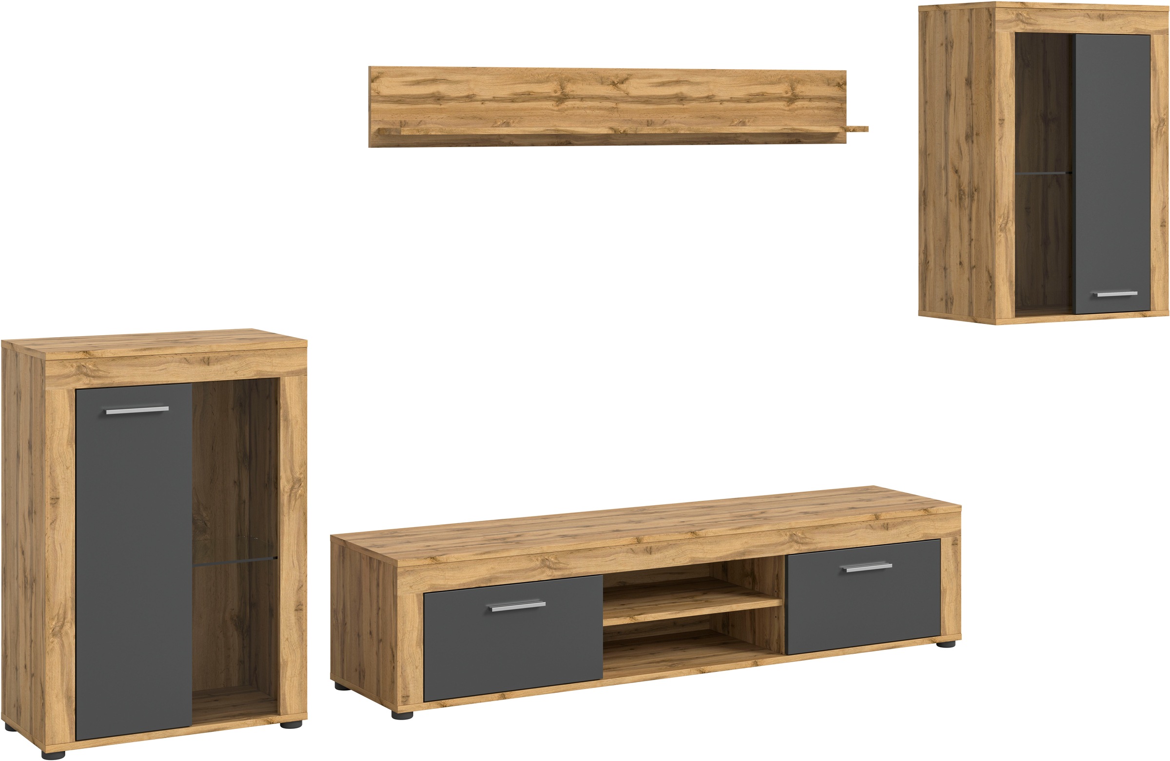 INOSIGN Wohnwand »Aosta, 4-tlg., bestehend aus: 2x Vitrine, Lowboard & Wand günstig online kaufen