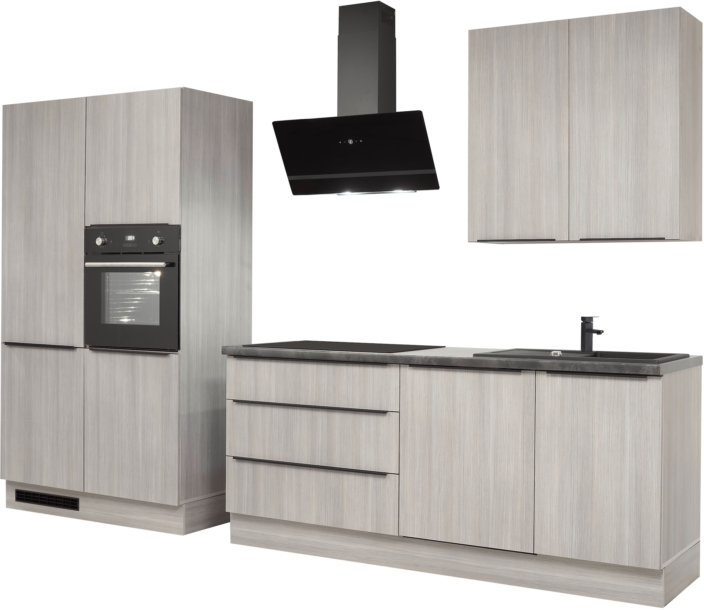 BASIC by Balculina Küchenzeile »Landzeit BxHxT 320x240x60 cm«, Breite 320cm, wahlweise mit E-Geräten, Softclose, Metallschubkasten