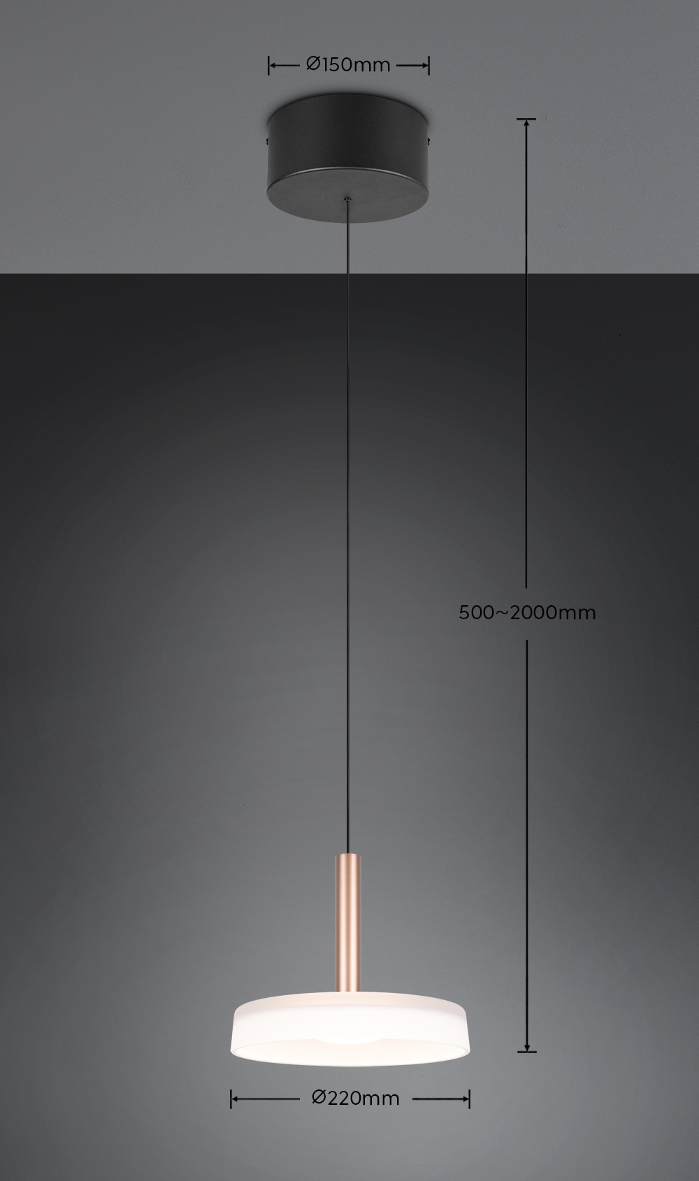 TRIO Leuchten LED Pendelleuchte »CELESTE dimmbare LED Hängelampe aus Metall und Glas, 10W 1100 Lumen«, 1 flammig, Leuchtmittel LED-Board | LED fest integriert, einfach höhenverstellbar von 50-200 cm, Ø 22cm, 3-Stufen Dimmfunktion