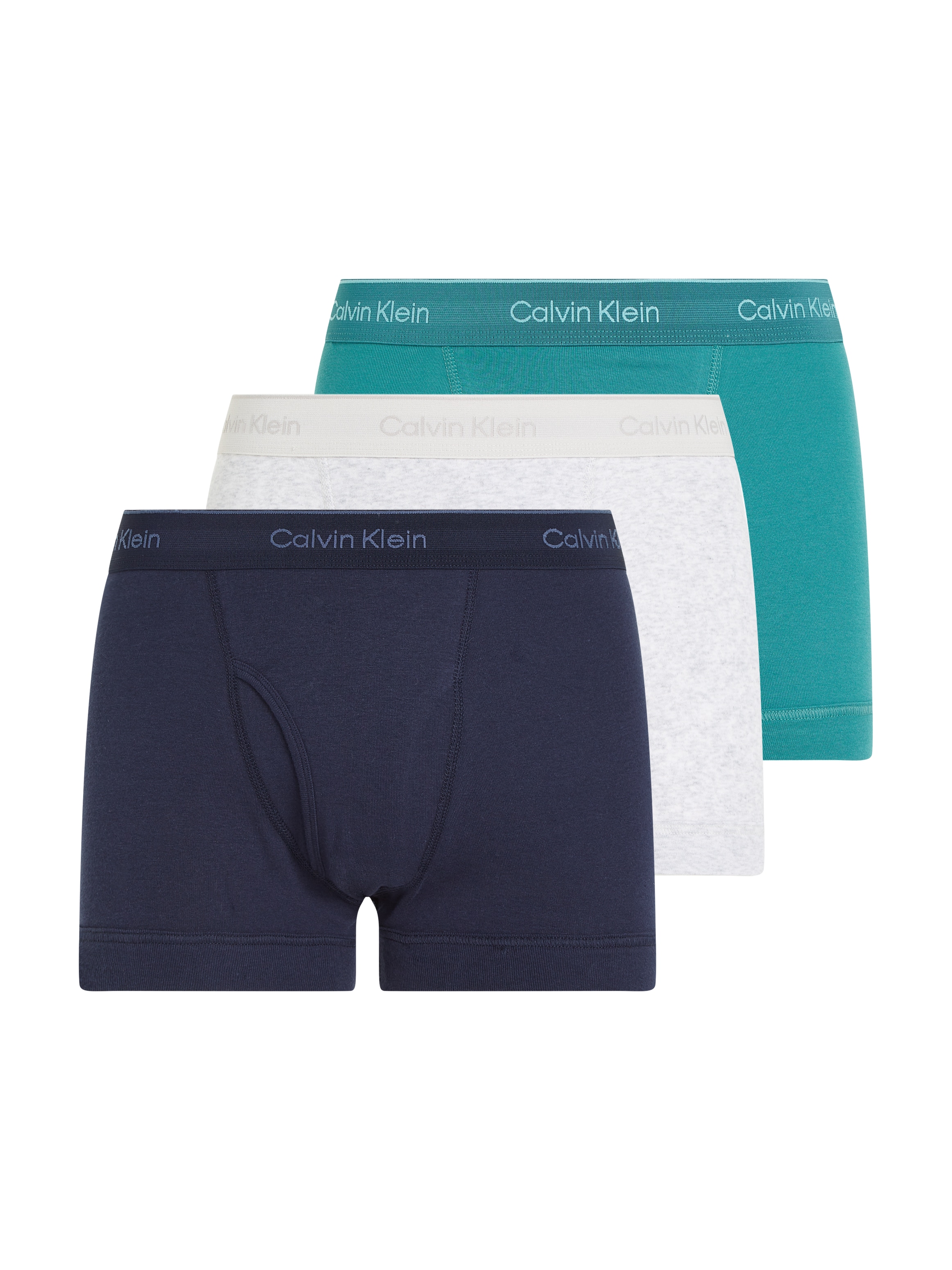 CALVIN KLEIN UNDERWEAR Trunk »TRUNK 3PK« Packung, 3er-Pack, mit Logo-Elastikbund SHORELINE, SNOW HTHR, LIVELY TEAL M (50) M (50) Trunk 3er-Pack von...