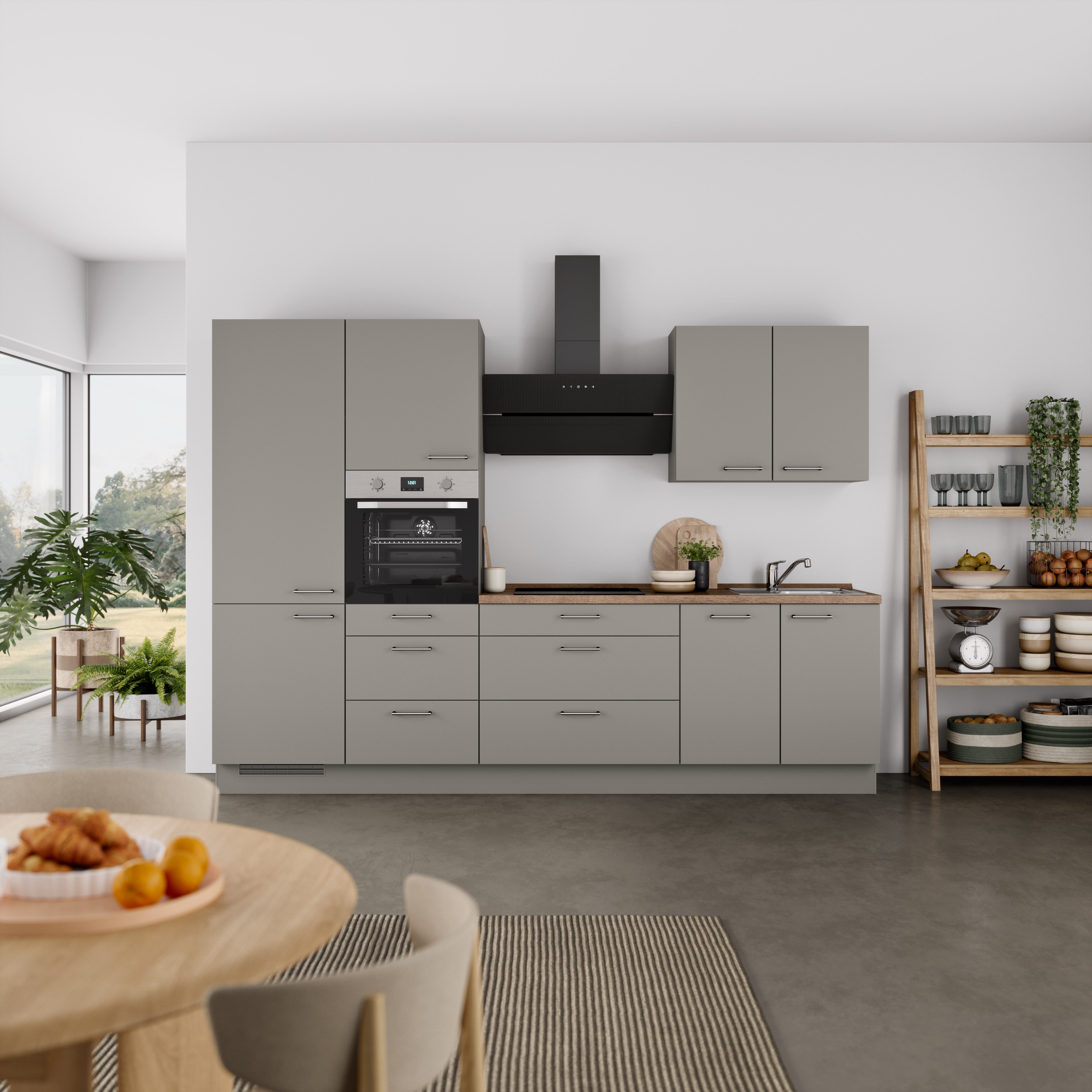 nobilia® Küchenzeile »"Laser II", Ausrichtung wählbar, Breite 300 cm«, vormontiert, wahlw. mit unterschiedlichen E-Geräten-Sets