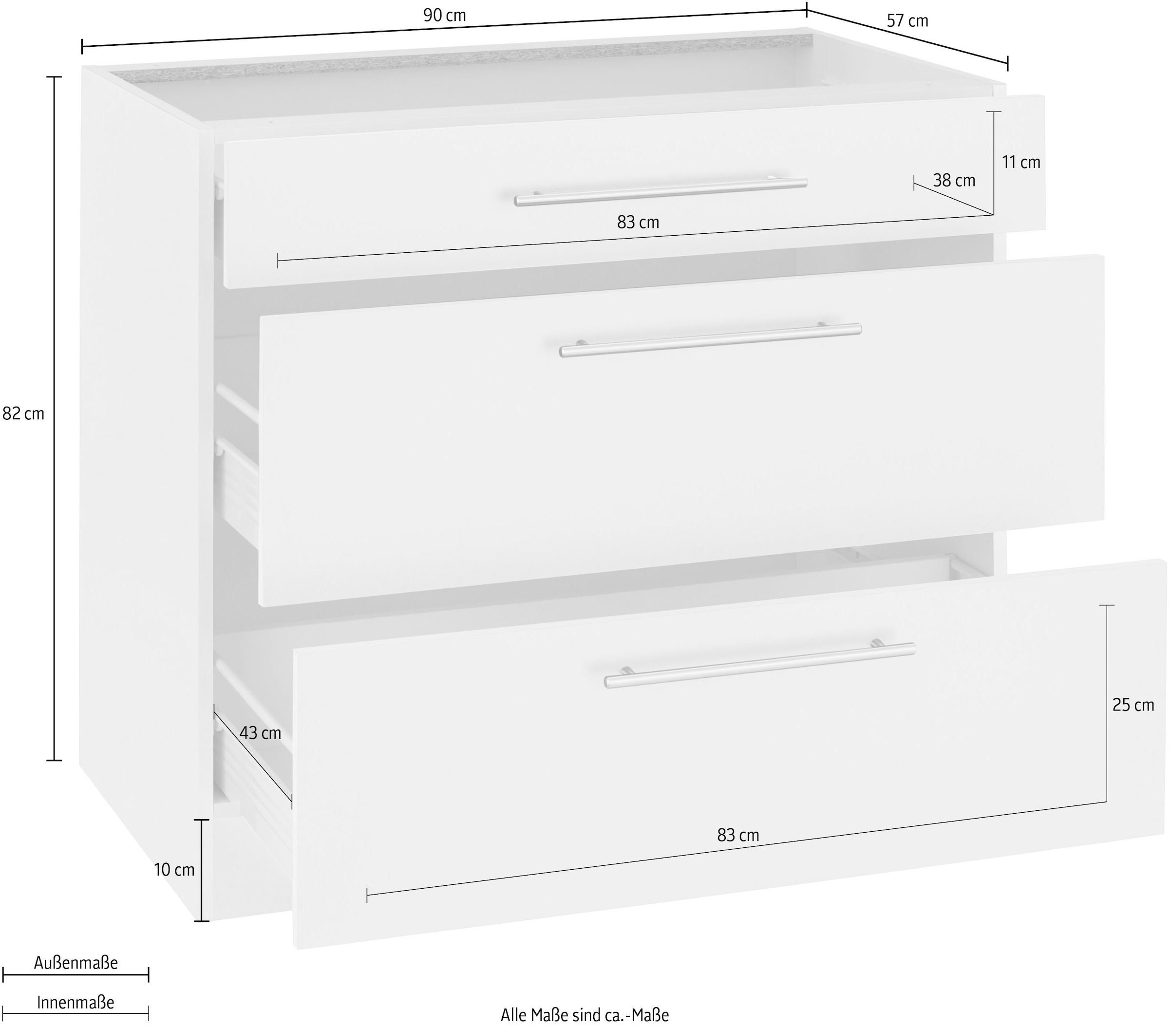 wiho Küchen Unterschrank »Unna«, 90 cm breit, mit 2 großen Auszügen, ohne  Arbeitsplatte auf Rechnung kaufen