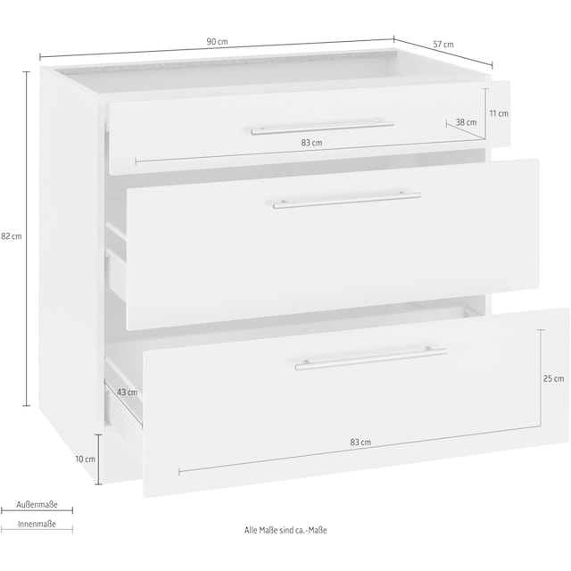 wiho Küchen Unterschrank »Unna«, 90 cm breit, mit 2 großen Auszügen, ohne  Arbeitsplatte auf Rechnung kaufen