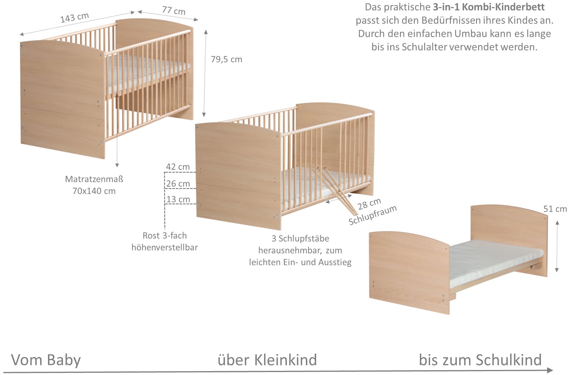 Schardt Babybett »Komplettbett Classic Line«, ink. Schaumstoffmatratze