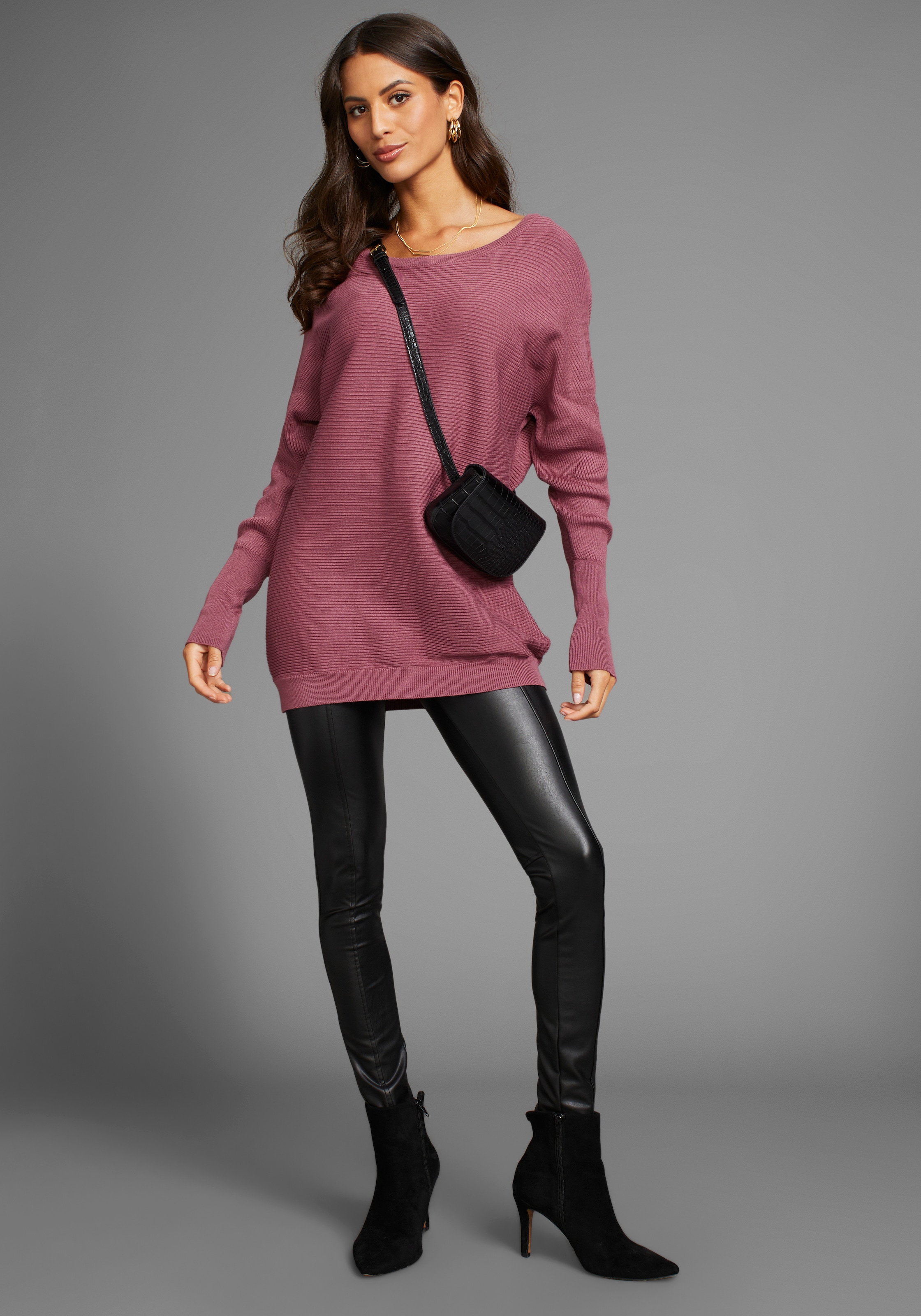 Laura Scott Fledermauspullover Übergangspullover mit überschnittenen Ärmeln in Rippstrick