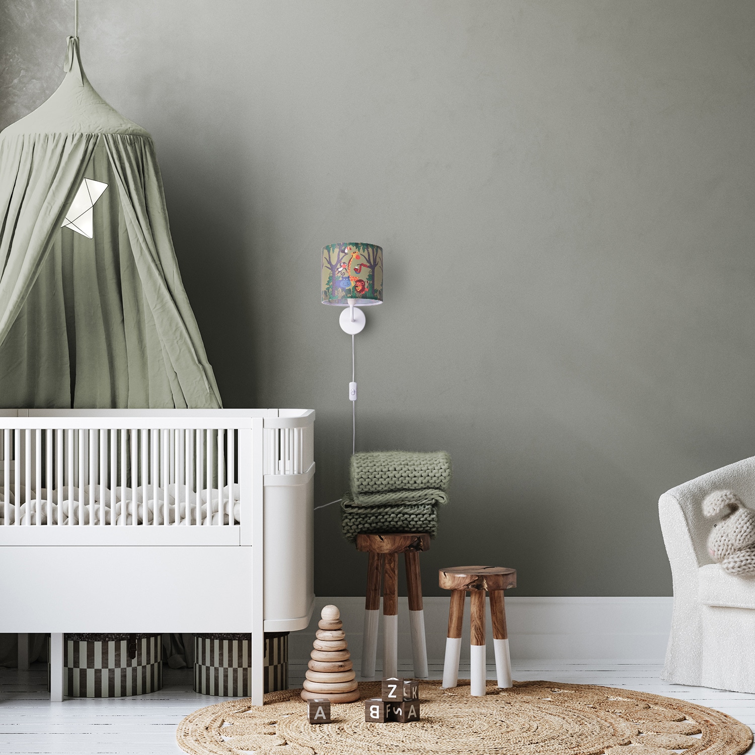 Paco Home Wandleuchte »Diamond 638«, 1 flammig, Leuchtmittel E14 | ohne Leuchtmittel, Lampe Kinderzimmer  âˆ…18cm Dschungel Tier-Motiv Kabel 3m E14