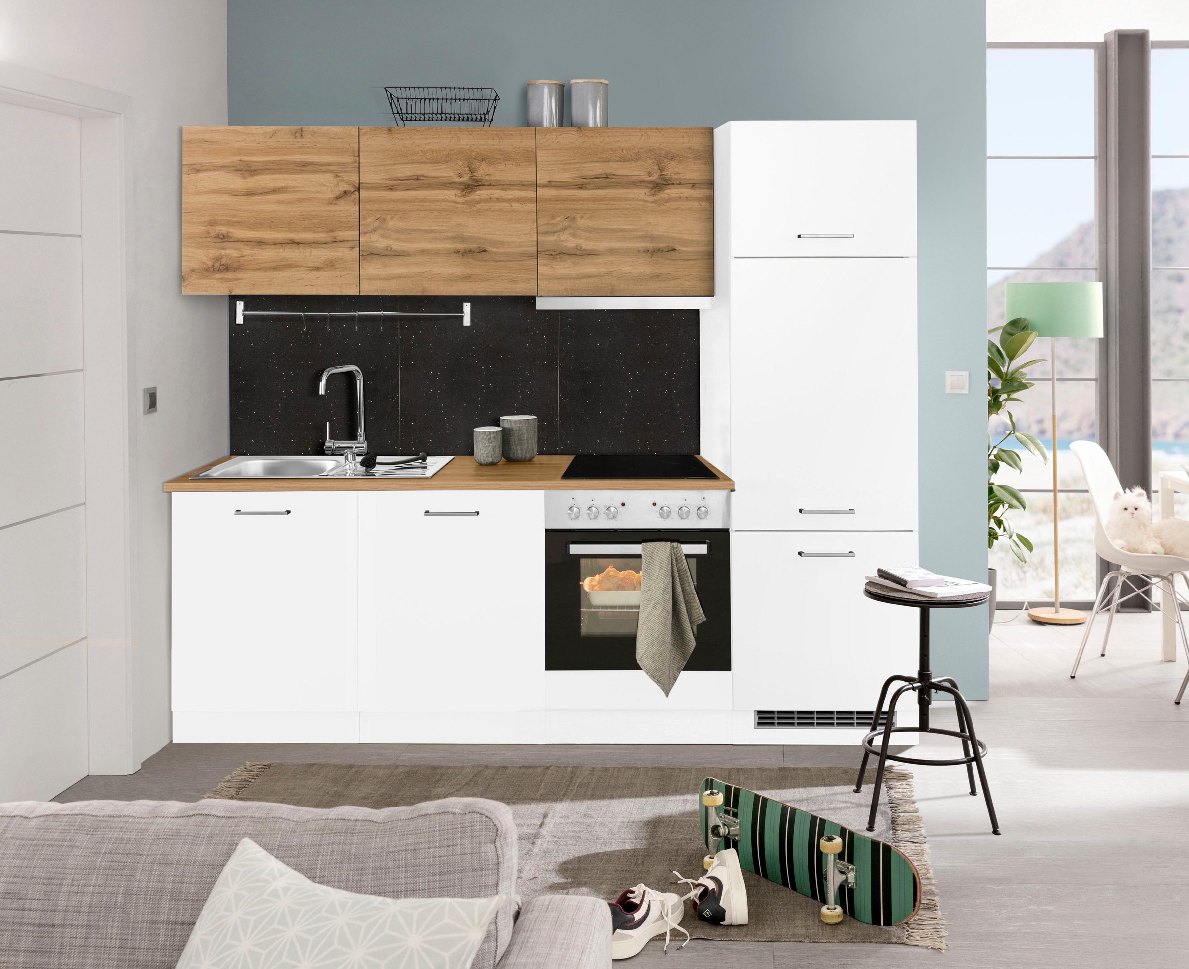 KOCHSTATION Küchenzeile »KS-Kehl«, mit E-Geräten, Breite 240 cm, inkl. Kühlschrank