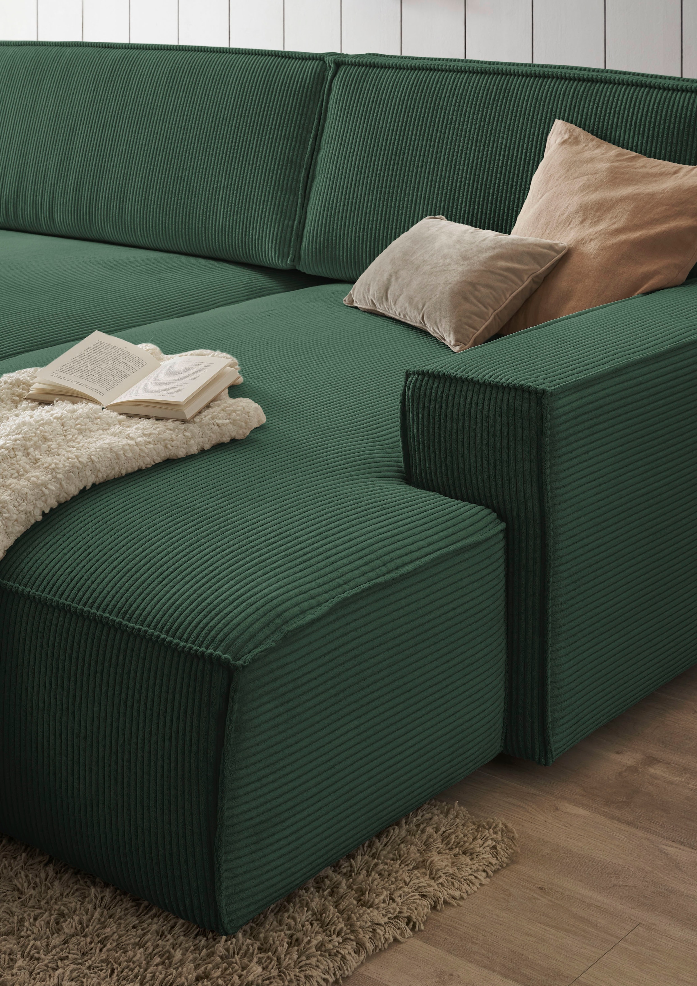 Home affaire Polsterecke »NEU: SHERWOOD XXL tief, L-Form mit Schlaffunktion, Big-Sofa mit Hocker«, (Set, 2 St.), stellbar zum Schlafsofa (Krokodilverbinder), Cord, Leinenoptik