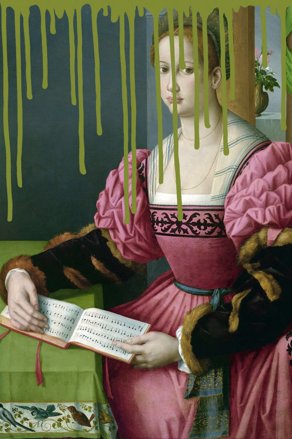 queence Acrylglasbild »Frau mit Buch und Farbklecks«, Kunst-Gemälde-Frau-Bi günstig online kaufen