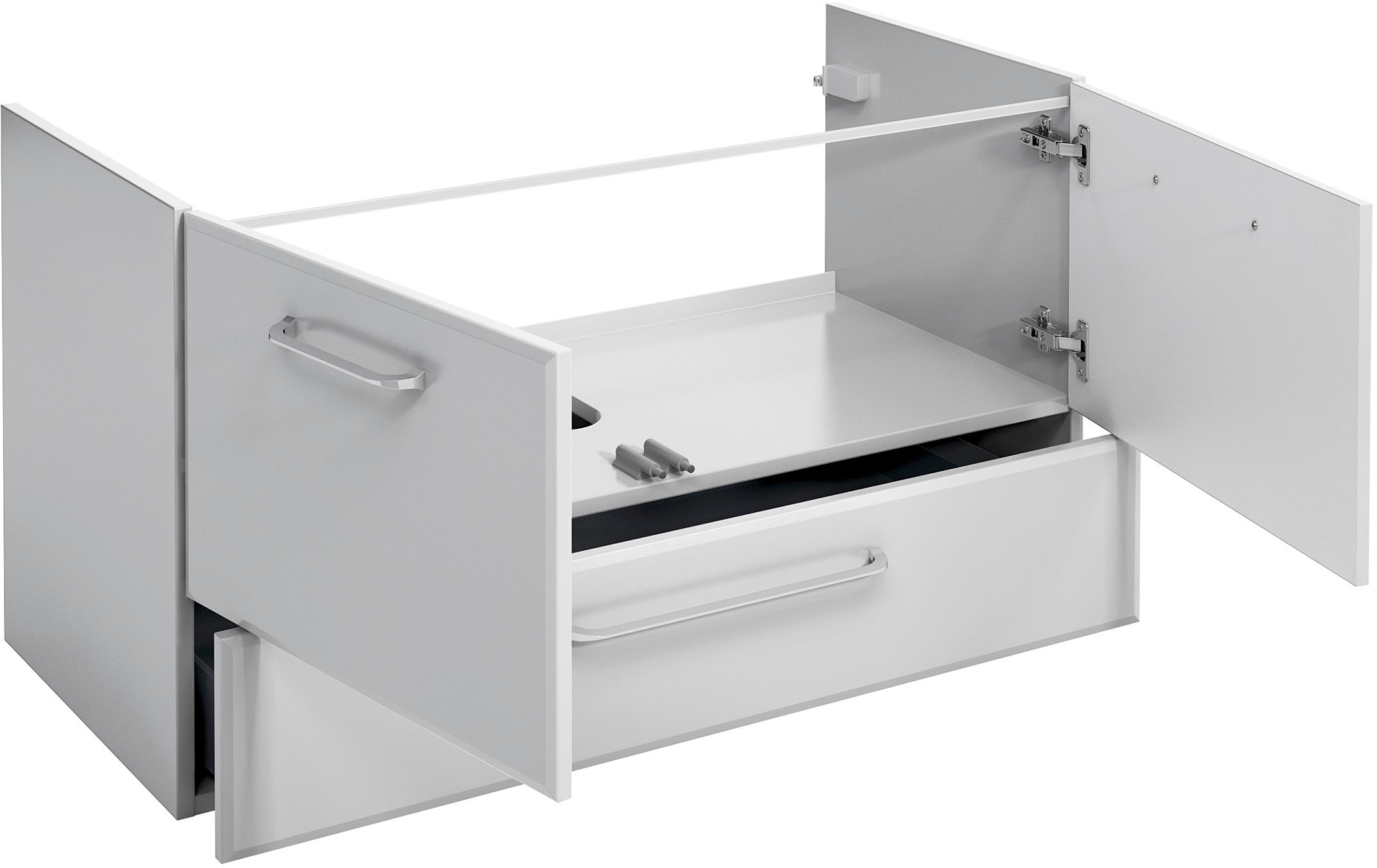 Saphir Badmöbel-Set »Quickset 341 3-teilig, Mineralmarmor-Waschtisch und LED-Spiegelschrank«, (Set, 3 St.), mit Midischrank, inkl. Türdämpfer, 7 Türen, 1 Schublade