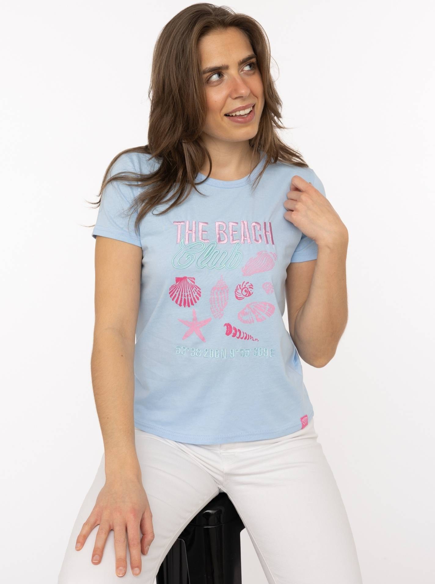 Zwillingsherz T-Shirt »"Beach"« Rundhals, großes maritimes Motiv mit Stickerei