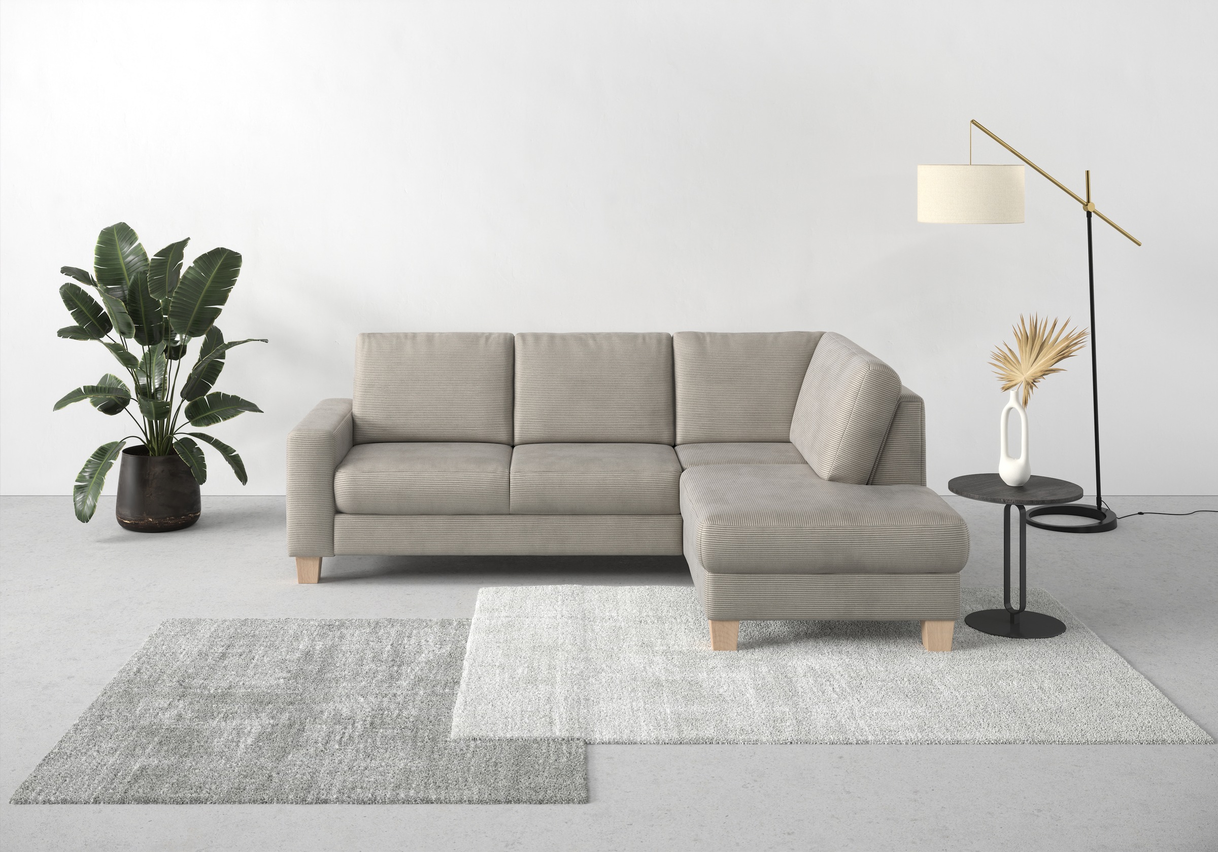 Home affaire Ecksofa »Summer L-Form«, mit Ottomane, wahlweise mit Bettfunktion und Bettkasten, Cord-Bezug