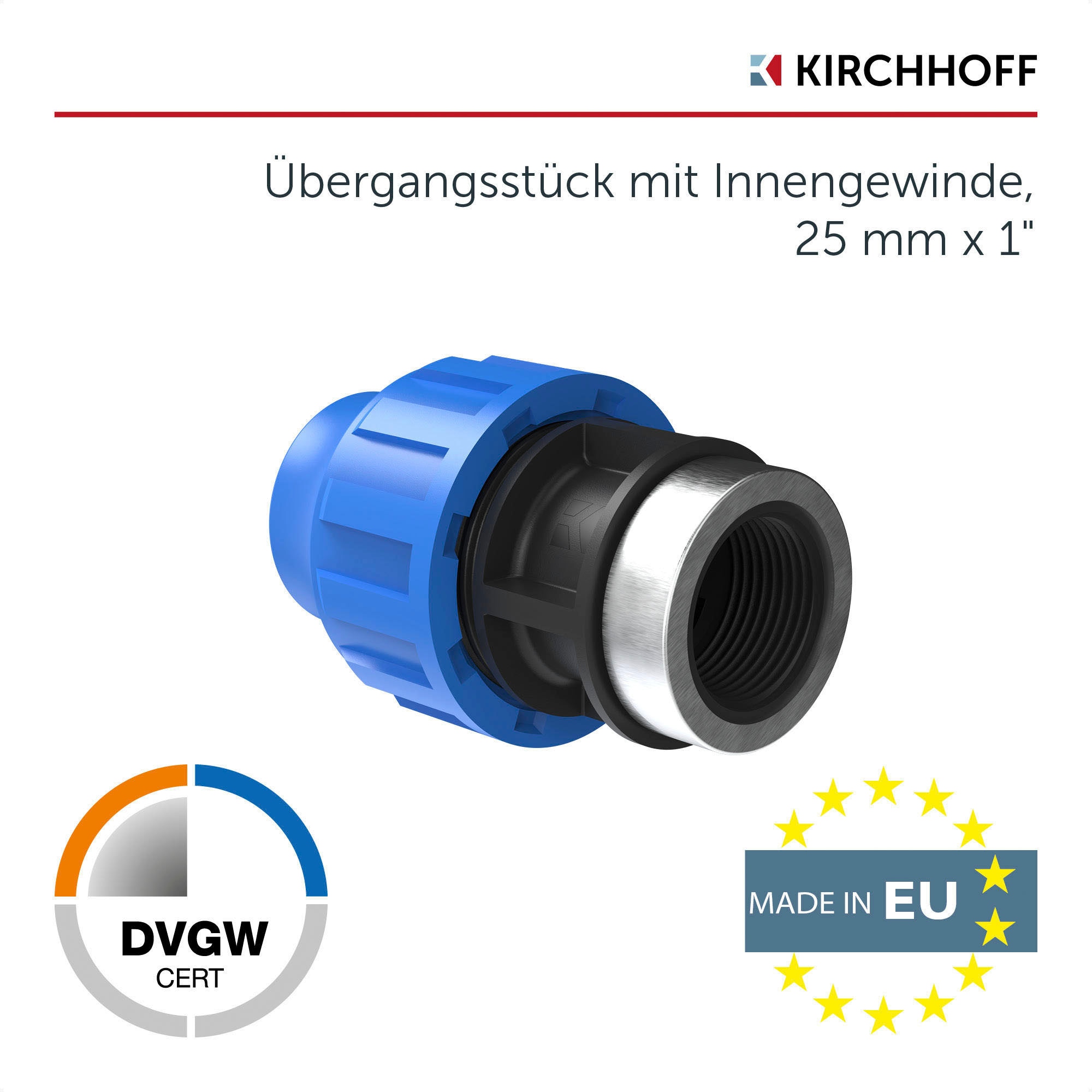 Kirchhoff Anschlussstück, Übergangsstück für HDPE Rohr, 25 mm x 1/2"