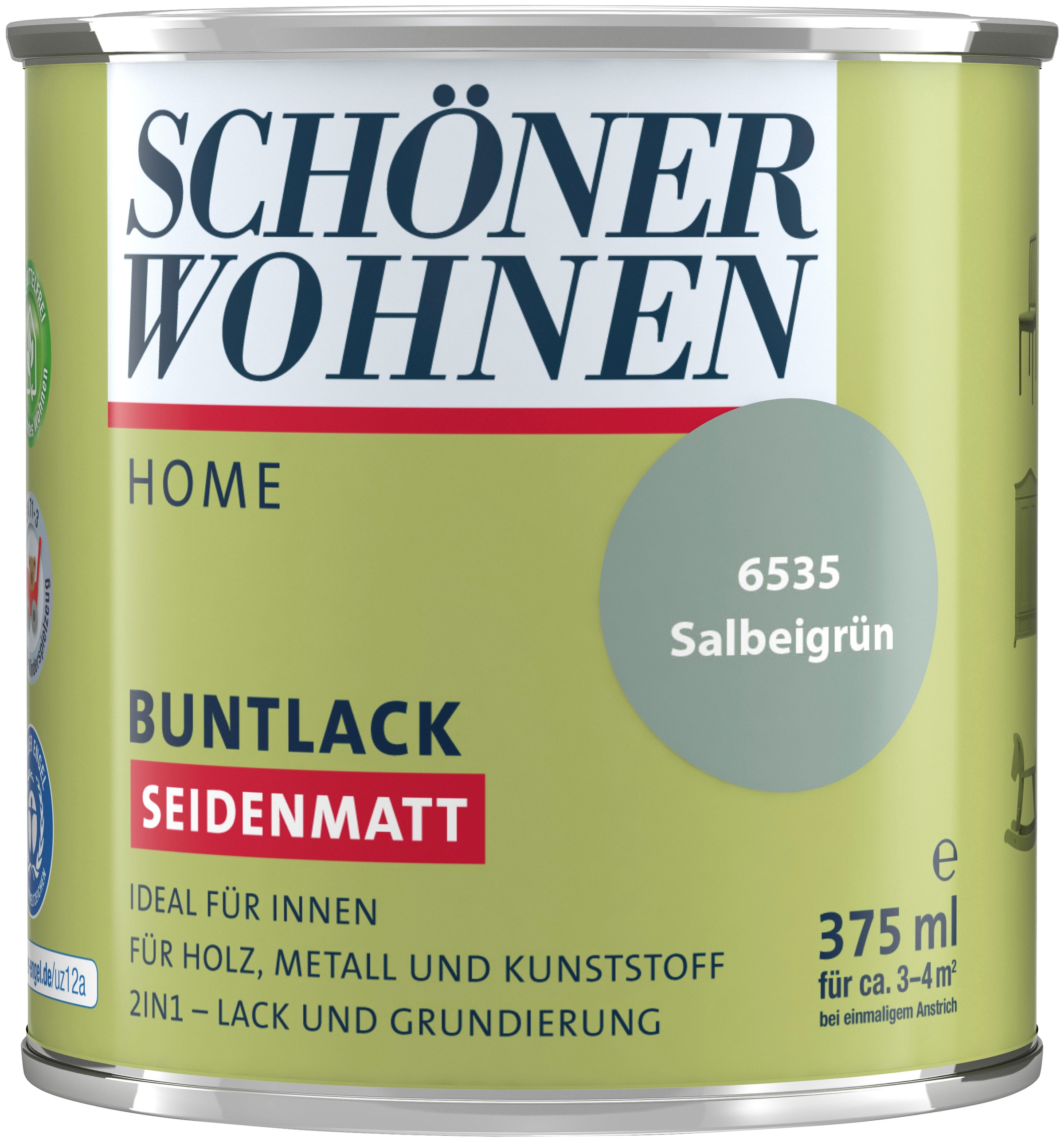 SCHÖNER WOHNEN FARBE Lack »Home«, 375 ml, salbeigrün, seidenmatt, für innen, 2in1-Lack