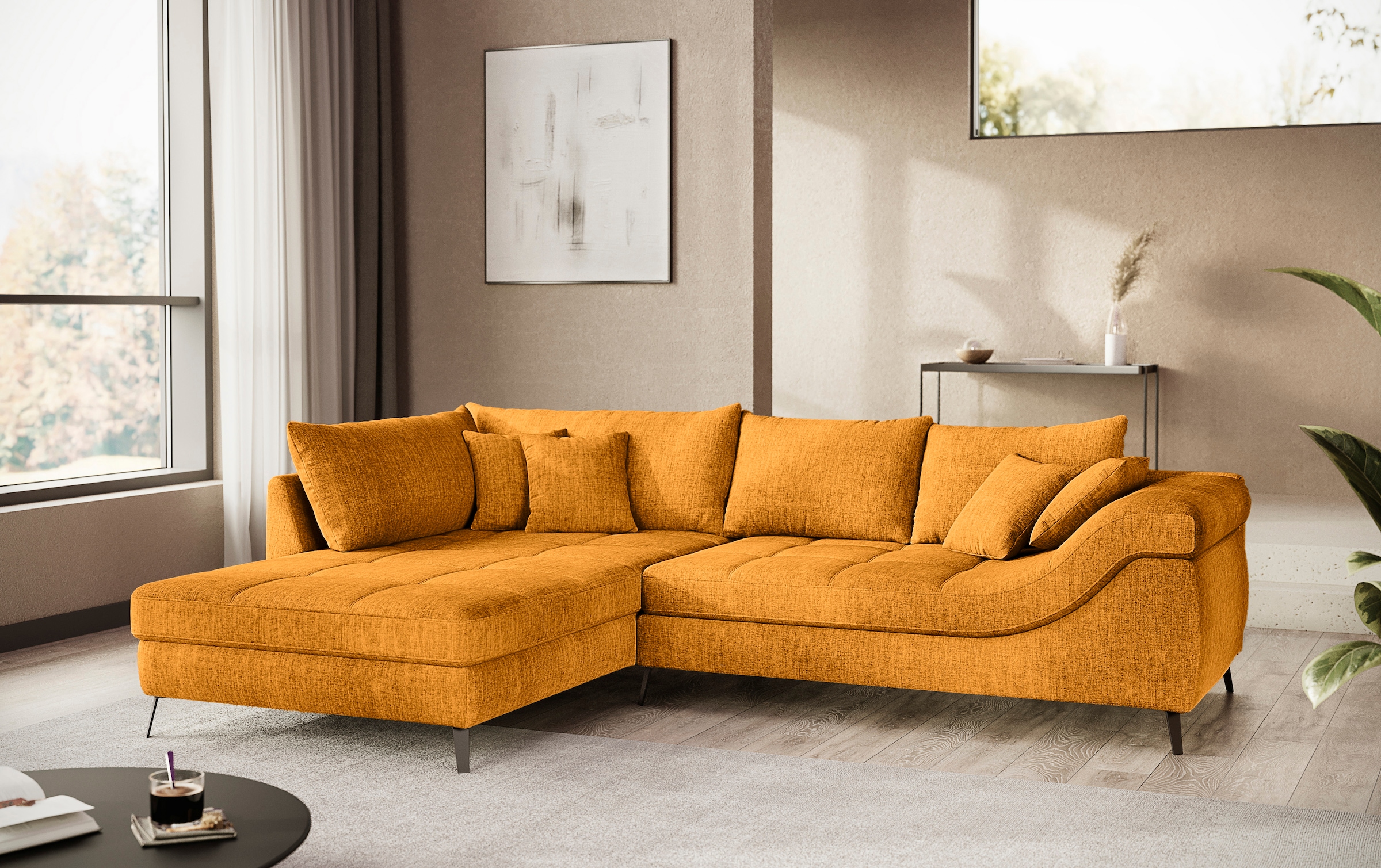 Mr. Couch Ecksofa »Portofino L-Form«, 4 Bezugsqualitäten, 13,5 cm hohe Metall-Profilfüße in matt-schwarz
