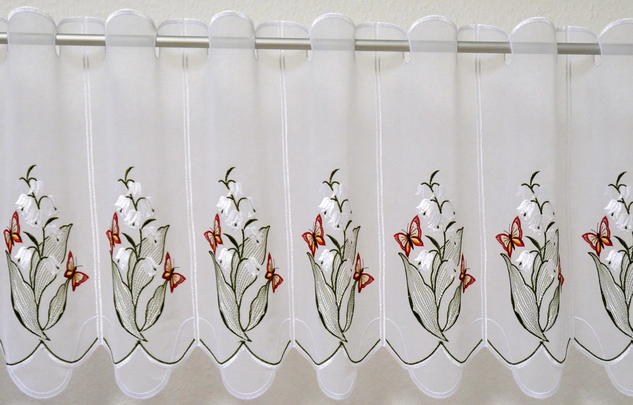 Stickereien Plauen Scheibengardine »Maiglöckchen« Durchzuglöcher 1 Stk. tlg günstig online kaufen