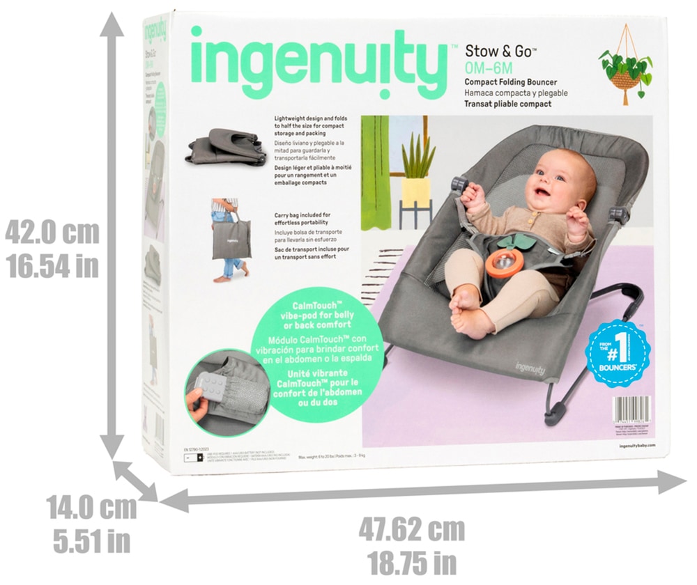 ingenuity Babywippe »Stow & Go™ Compact Folding Bouncer« bis 9 kg mit Vibration
