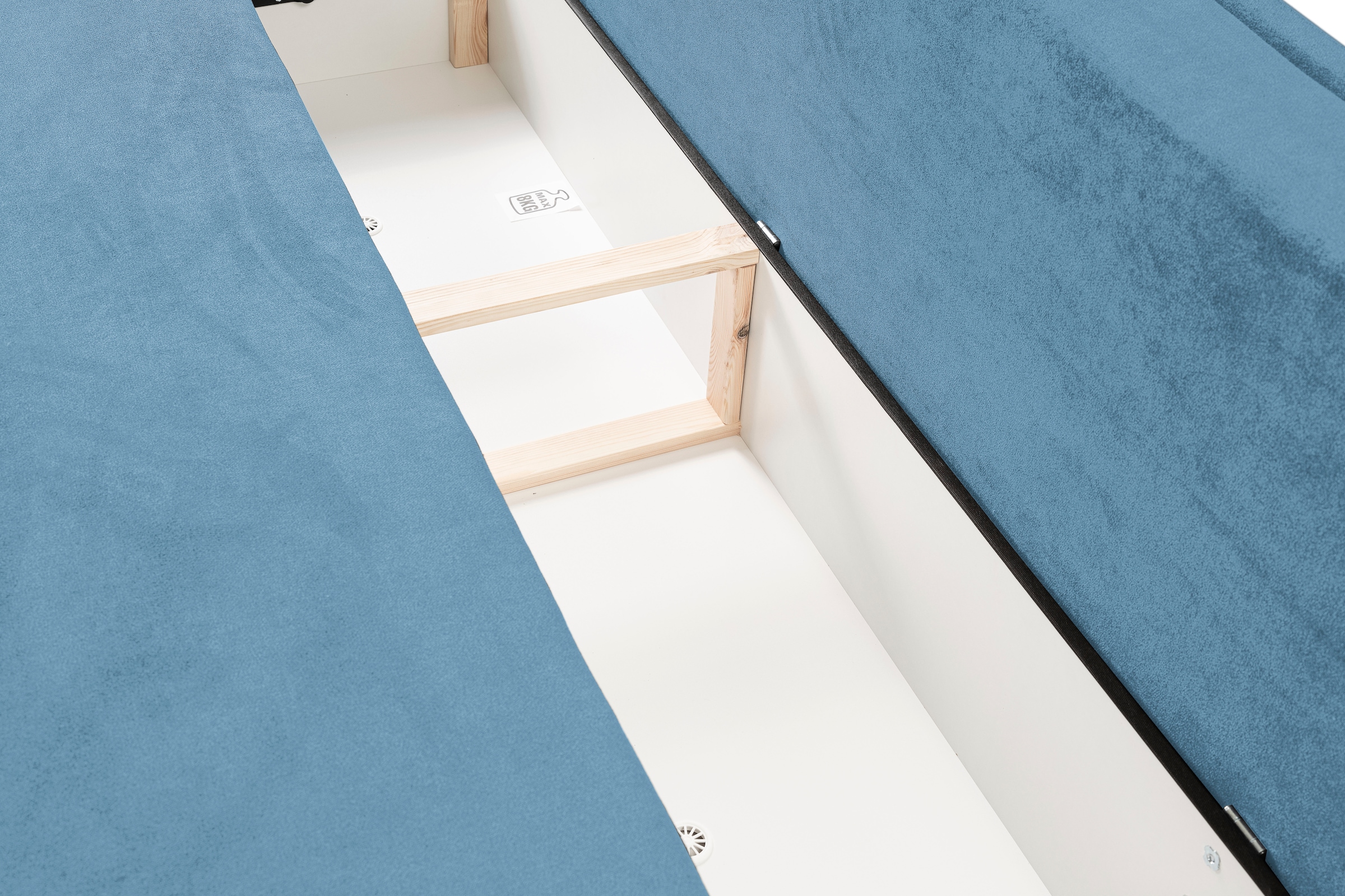 WERK2 Schlafsofa »Biggi, komfortabel & elegant, Schlaffunktion, Bettkasten, Breite 260cm«, inkl. losen Kissen, Struktur weich, hellblau