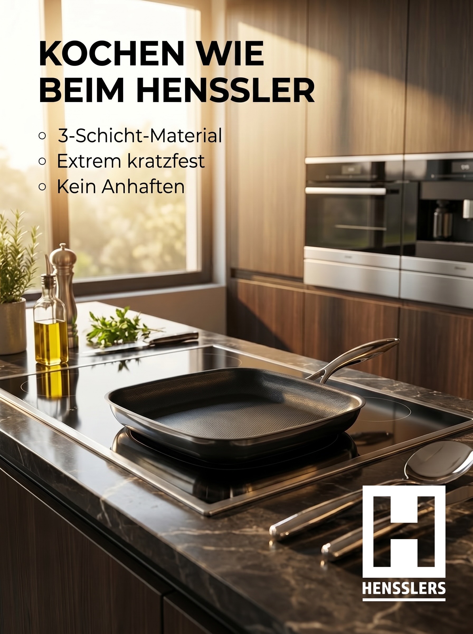 HENSSLERS Bratpfanne »Premium, aus Edelstahl, Eckpfanne mit Wabenstruktur, 28 cm« Edelstahl 18/10 1 tlg.