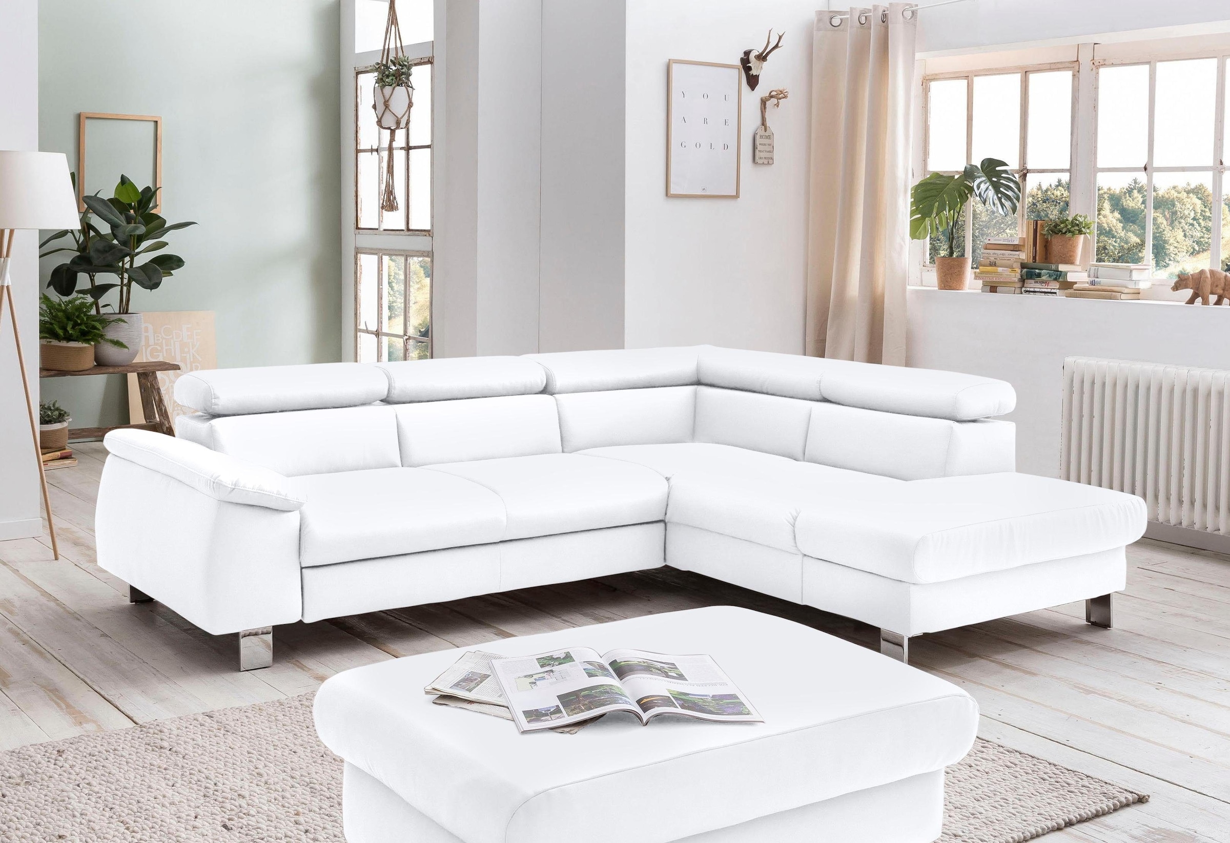 COTTA Ecksofa »Komaris L-Form mit Kopfteilverstellung«, wahlweise mit Bettfunktion, Bettkasten & Beleuchtung