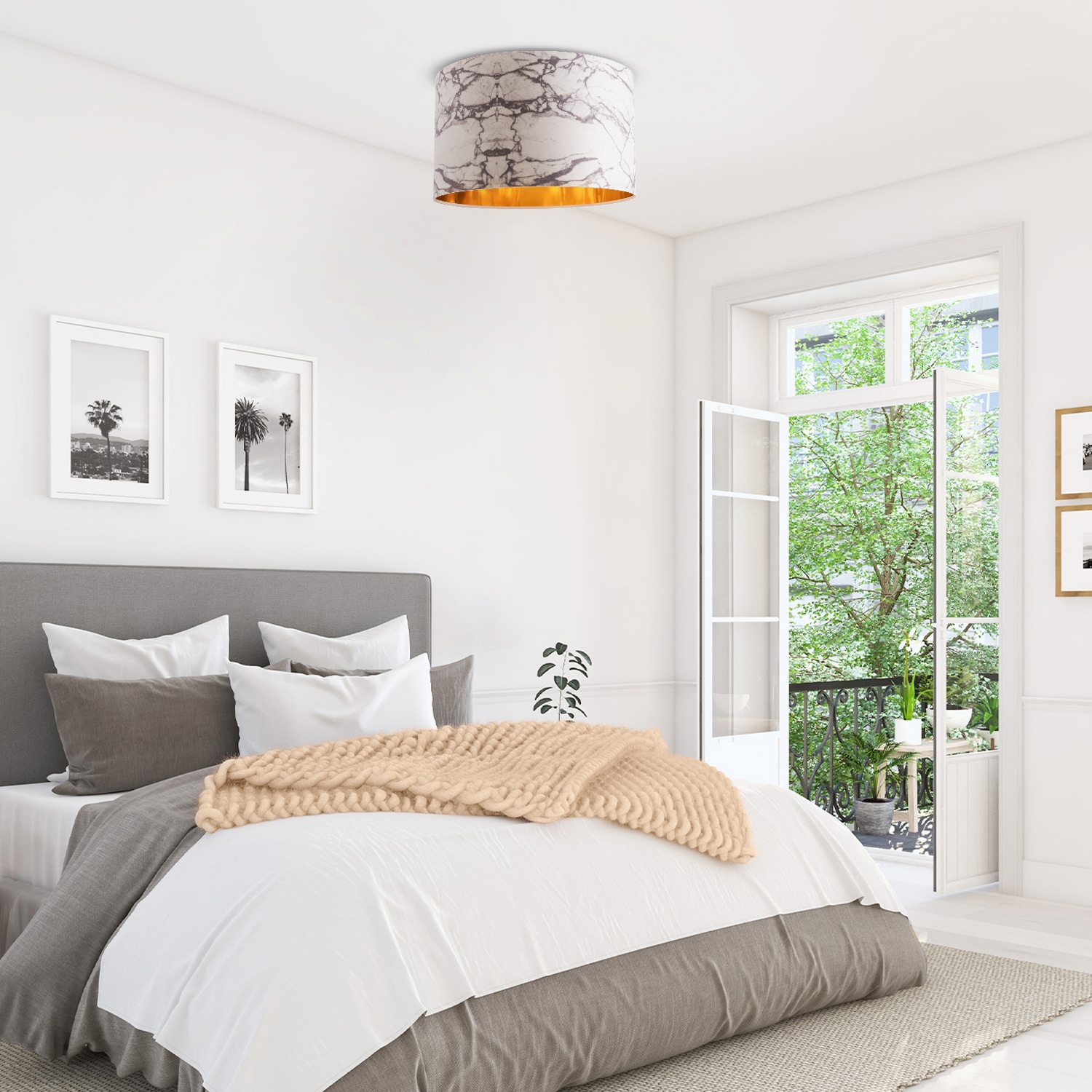 Paco Home Deckenleuchte »Kraft 525«, 1 flammig, Leuchtmittel E27 | ohne Leuchtmittel, Deckenlampe Wohnzimmer Hängelampe Esszimmer Marmor Weiß E27