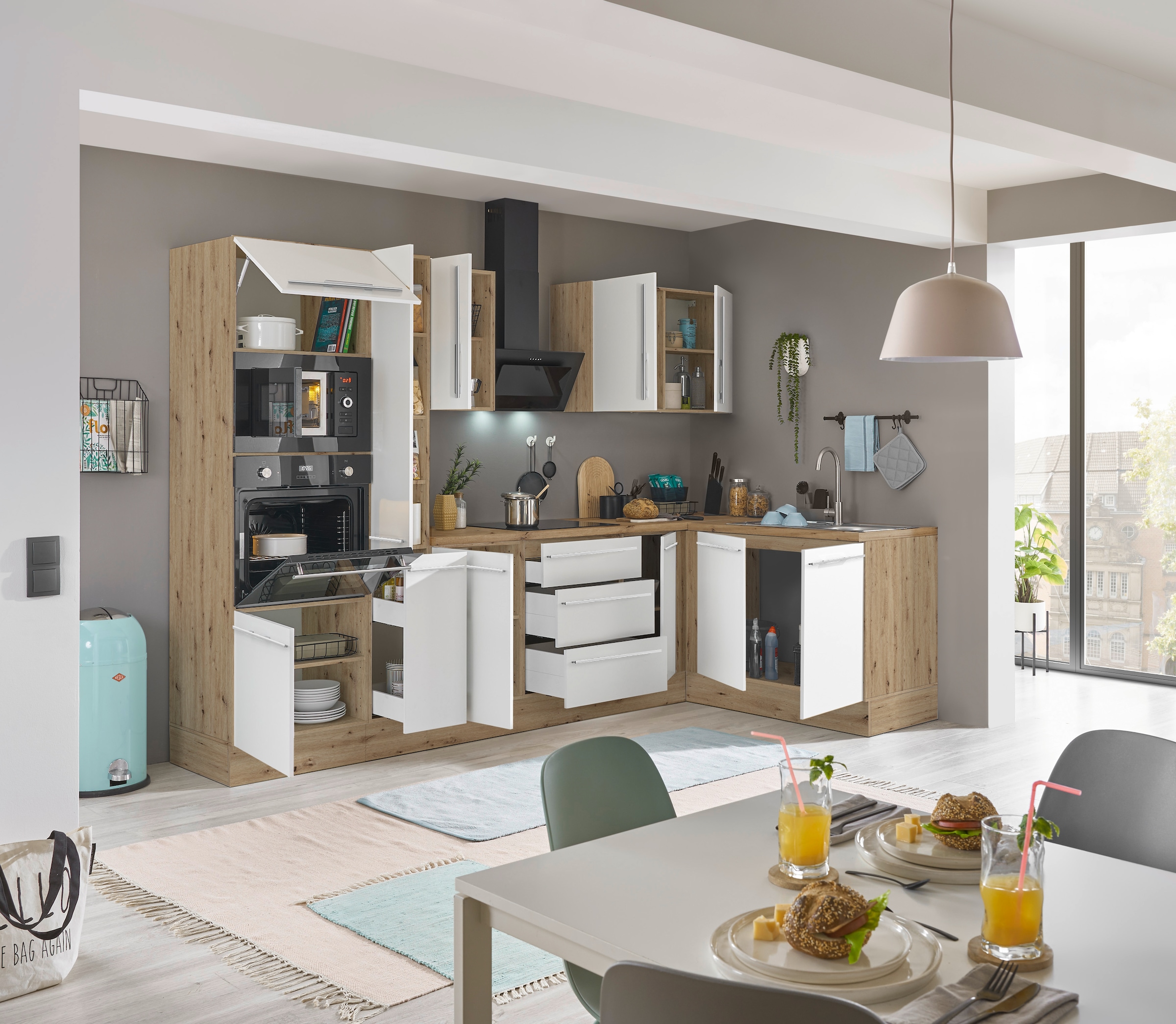 KOCHSTATION Winkelküche »Florida, Stellbreite 300x165 cm«, wahlweise mit E-Geräten, mit Softclose für Türen und Schubkästen