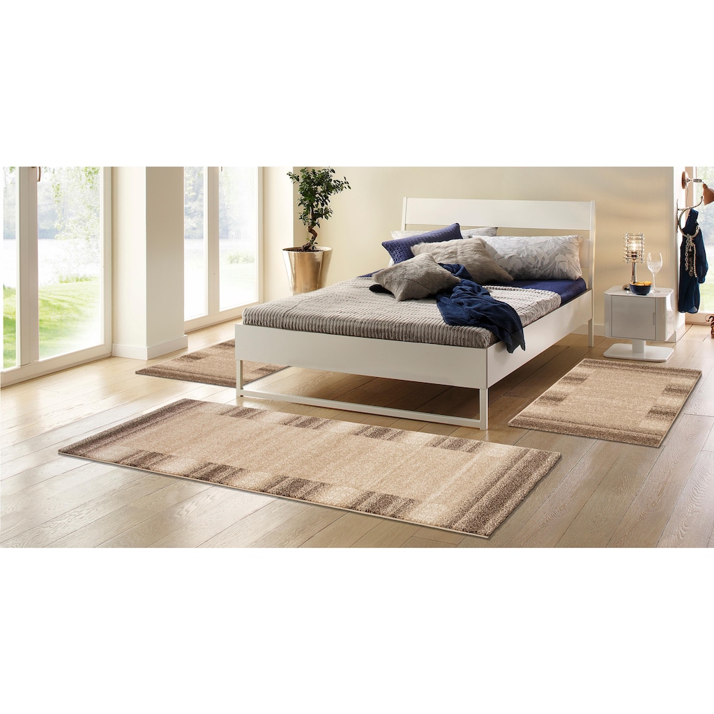 my home Bettumrandung »Oriol«, (3 tlg.), mit Bordüre, Bettvorleger, Kurzflor, pflegeleicht, rechteckig, eleganter Teppich, Läufer-Set für das Schlafzimmer