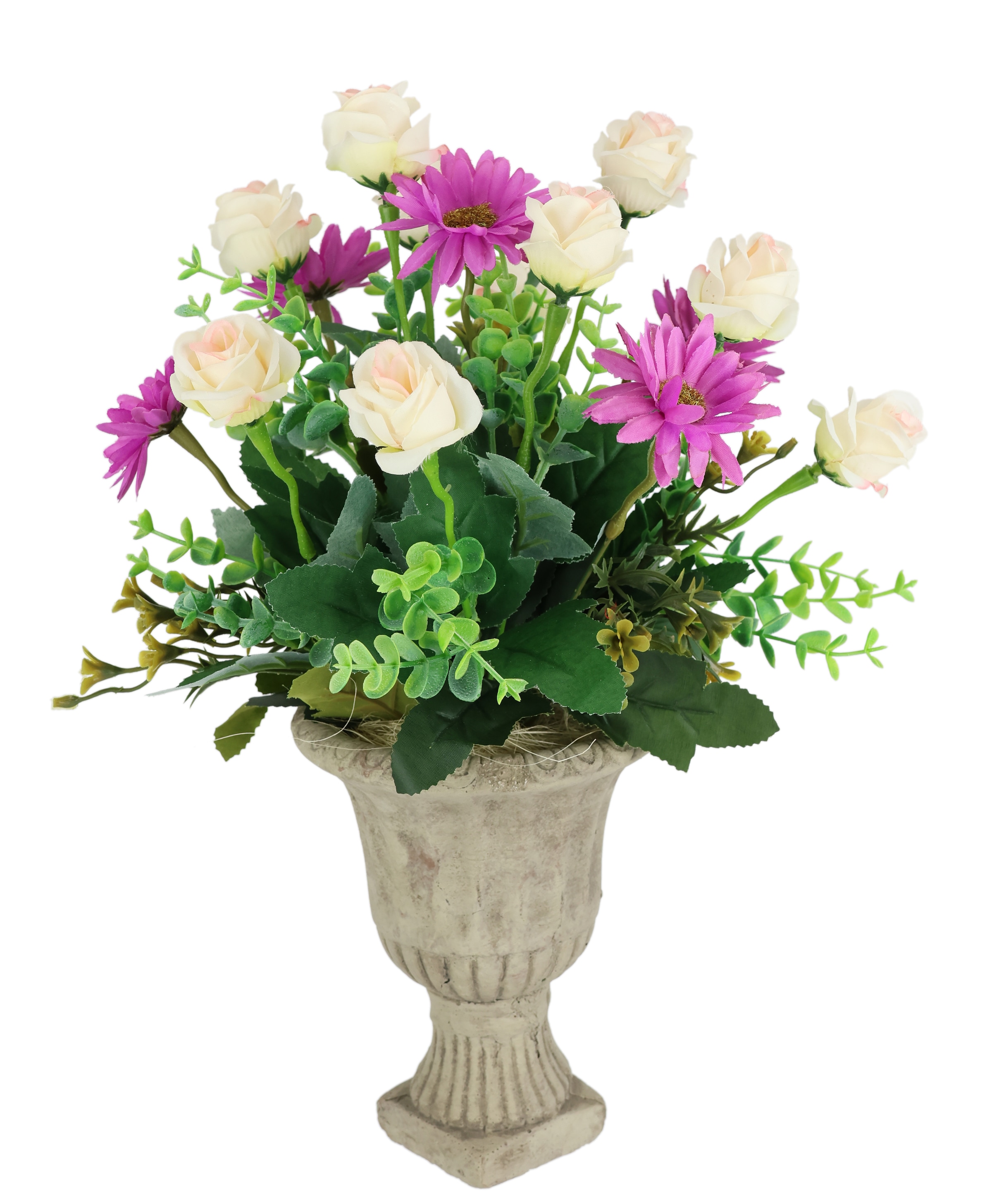 I.GE.A. Kunstblume »Wildrosen im Pokal 37cm Deko Rosen Kunstrosen Kunstpflanze« Blume Blumendeko Grabschmuck Künstlich Hochzeitsdeko Deko Seidenblumen