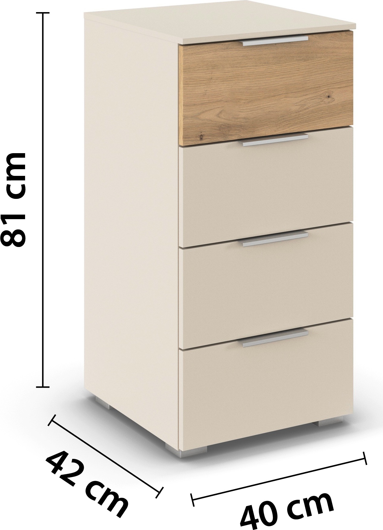 rauch Schubkastenkommode »Highboard Sideboard Schubladenkommode Kommode ASTANA« Breite 40 cm / Höhe 81 cm,  mit 4 geräumigen Schubladen, Kantengriff in Alufarben MADE IN GERMANY
