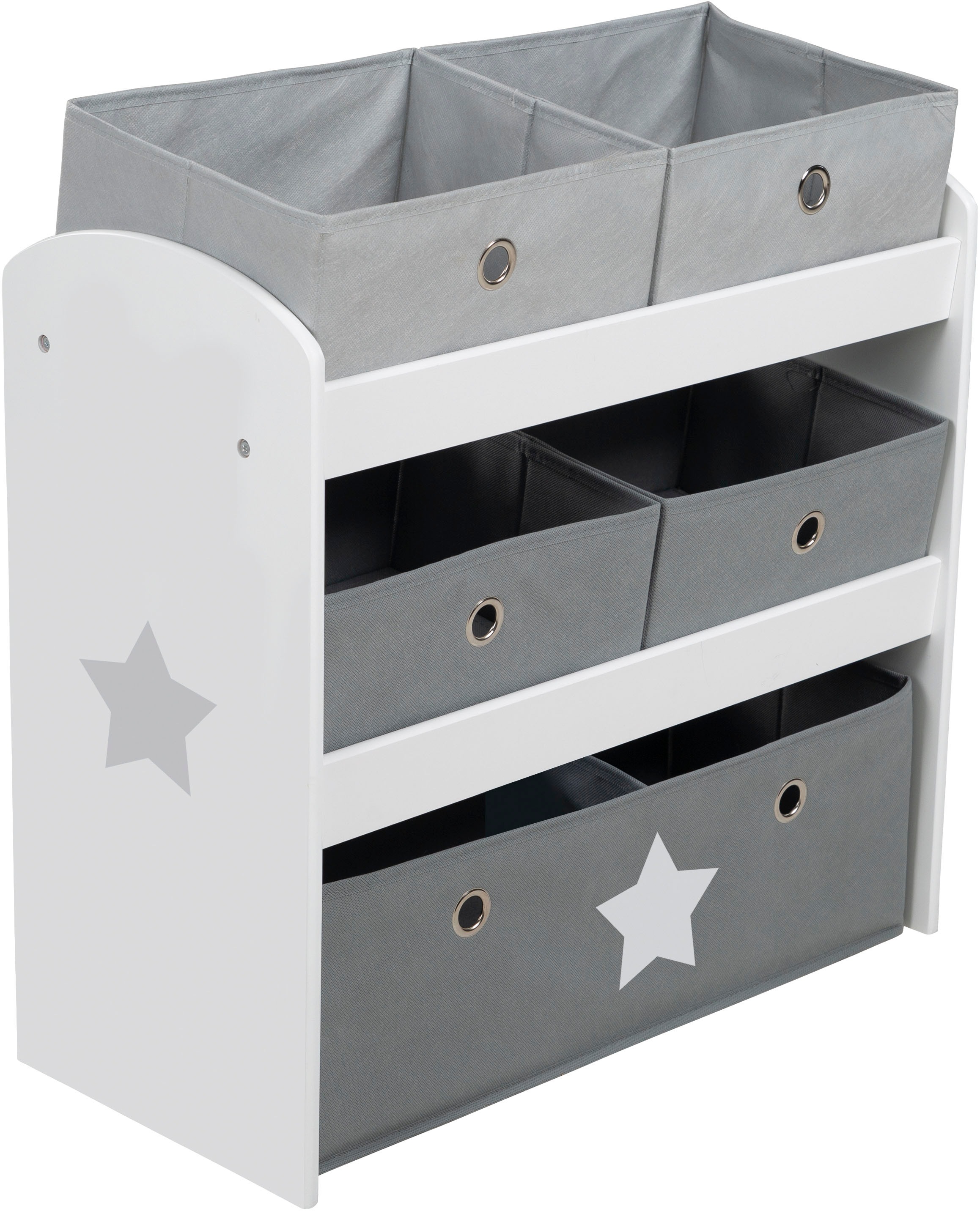 roba® Kinderregal »Stars, grau«, inklusive 5 Stoffboxen in 2 Größen