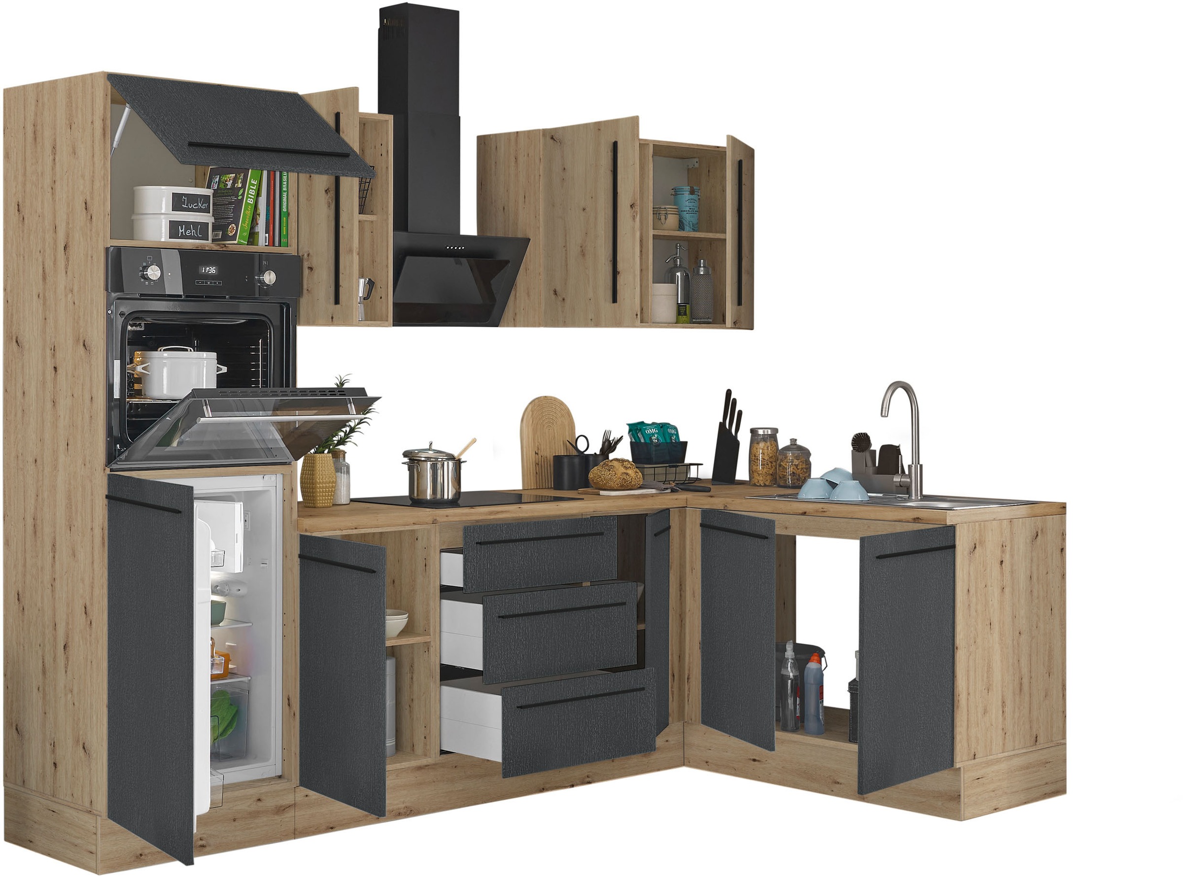 KOCHSTATION Winkelküche »Florida, Stellbreite 270x165 cm«, wahlweise mit E-Geräten, mit Softclose für Türen und Schubkästen