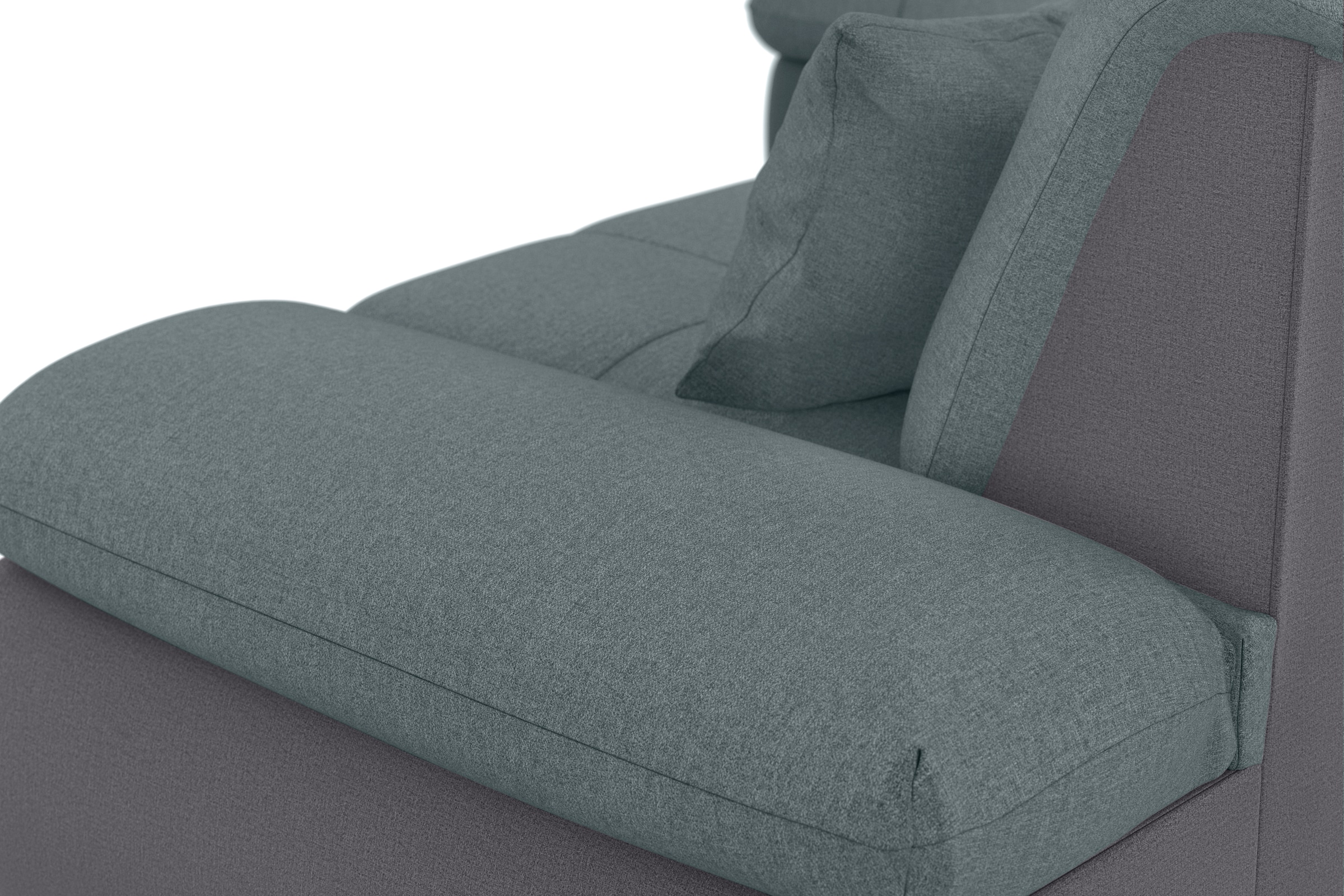 DOMO collection Ecksofa »Moric, L-Form, XXL-Sofa - Breite 300cm«, wahlweise mit Bettfunktion und Armteilverstellung, grau-eisblau